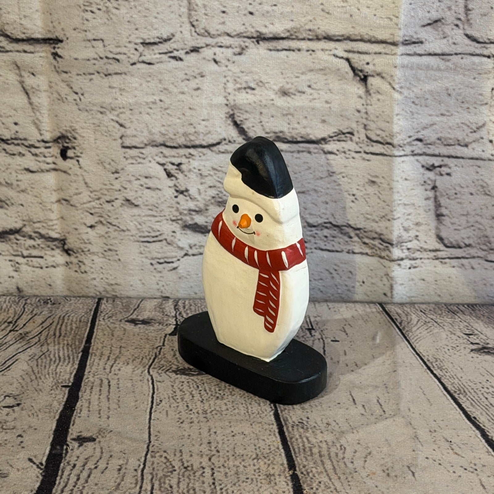 14cm x 10cm Black Flat Top Hat Snowman Handcrafted Wood Xmas Christmas Ornament1