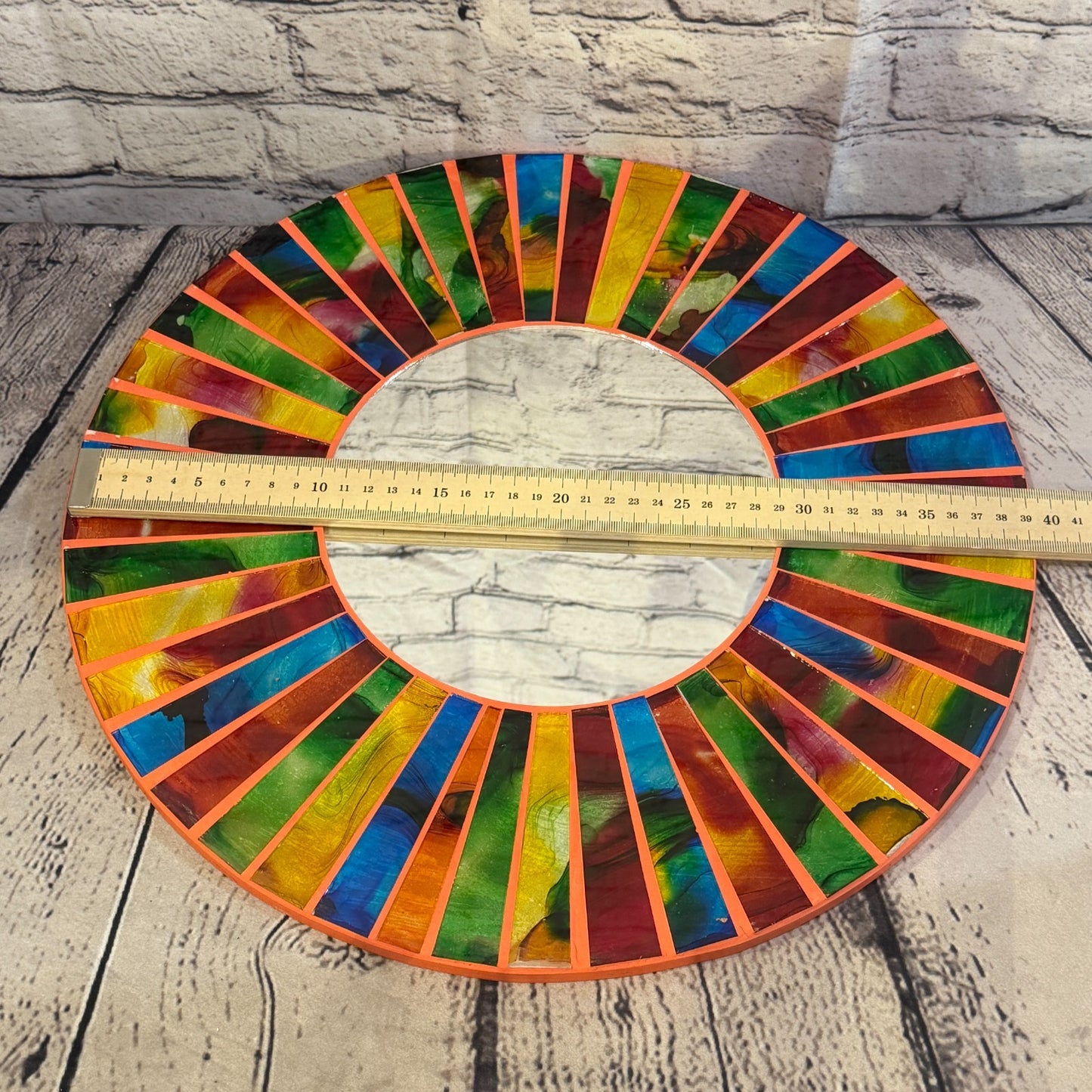 Rainbow Line Terracotta Mosaic Tile Wall Mirror 40cm x 40cm 16 Inches Handmade3