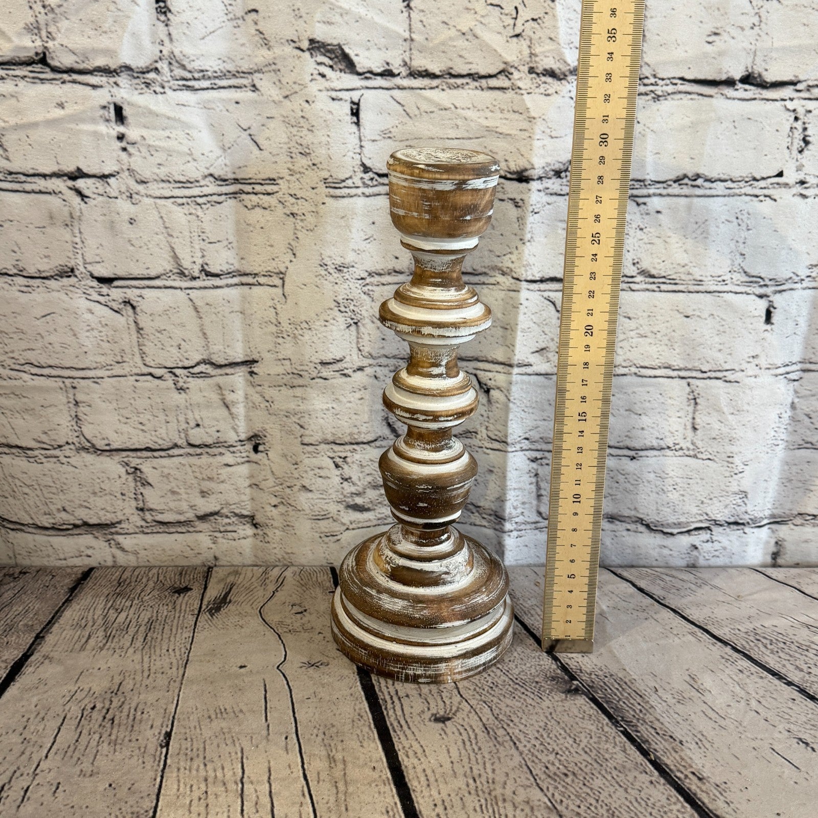 30cm x 10cm Brown Regal Wooden Vintage Style Candle Stand Shabby Pillar Holders3