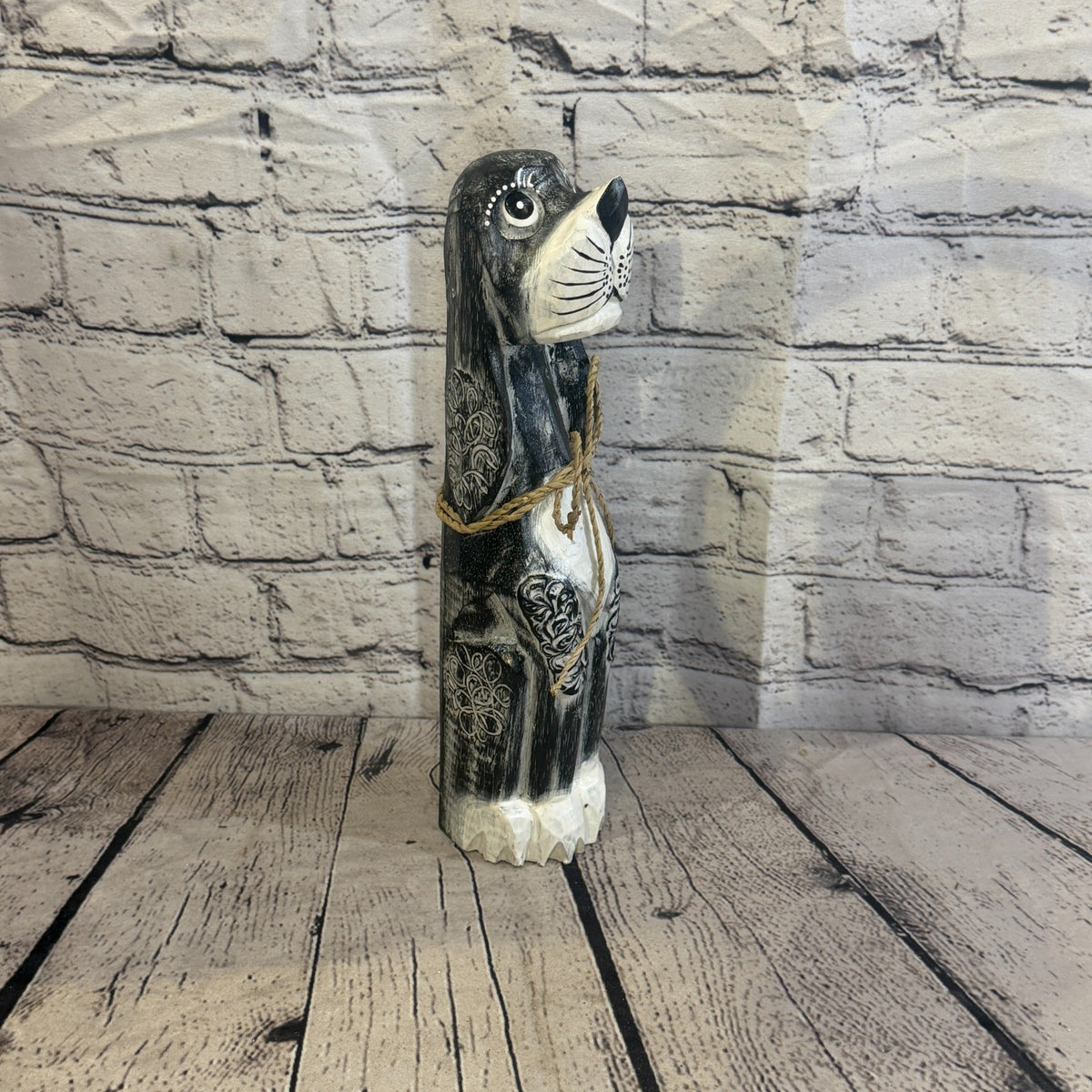 30cm Grey Wooden Shabby Dog Statue Ornament Fair Trade Handcarved2