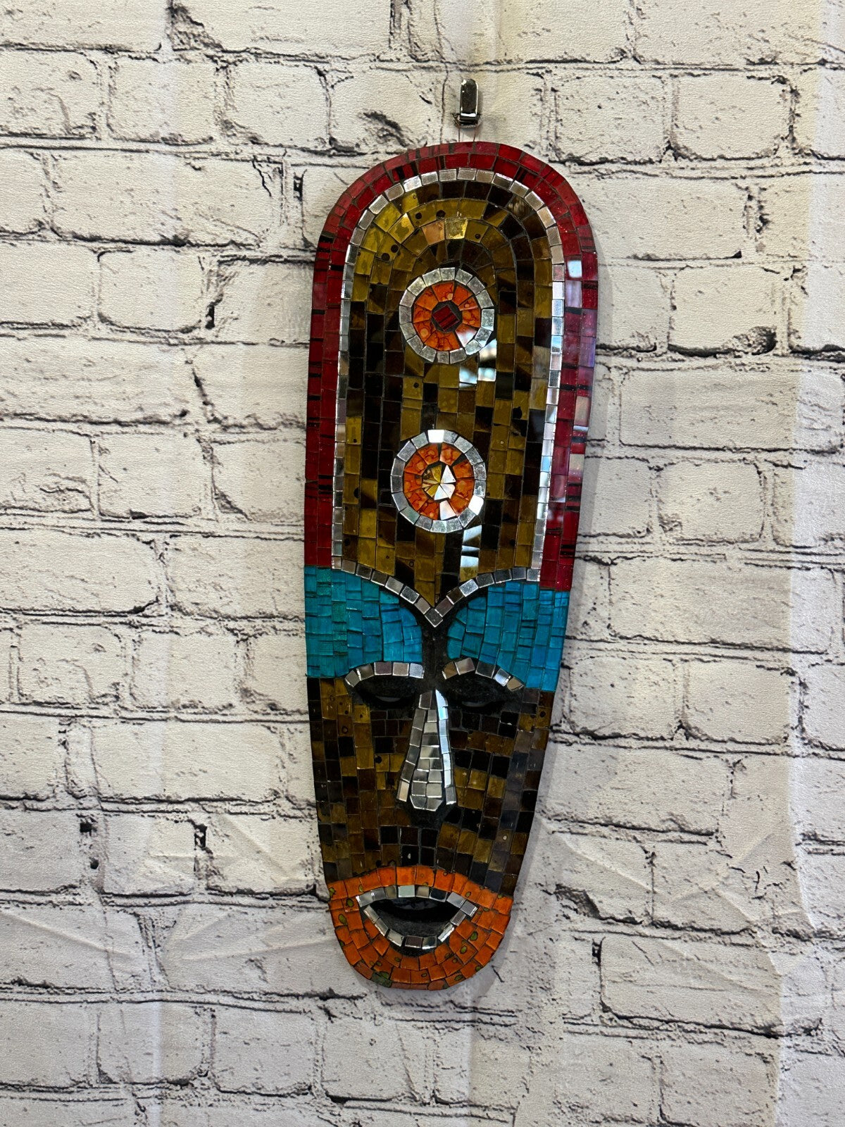 50cm Mosaic Mirror Mask Carved Painted Ethnic Tribal Wall Art Handmade Design 82