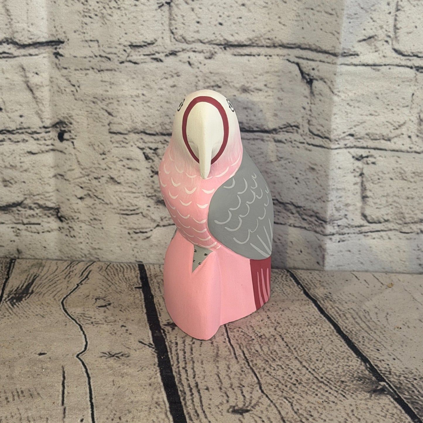 15cm Bright Pink Parrot Bird Ornament Statue Fair Trade Hand Made Carved Wood1