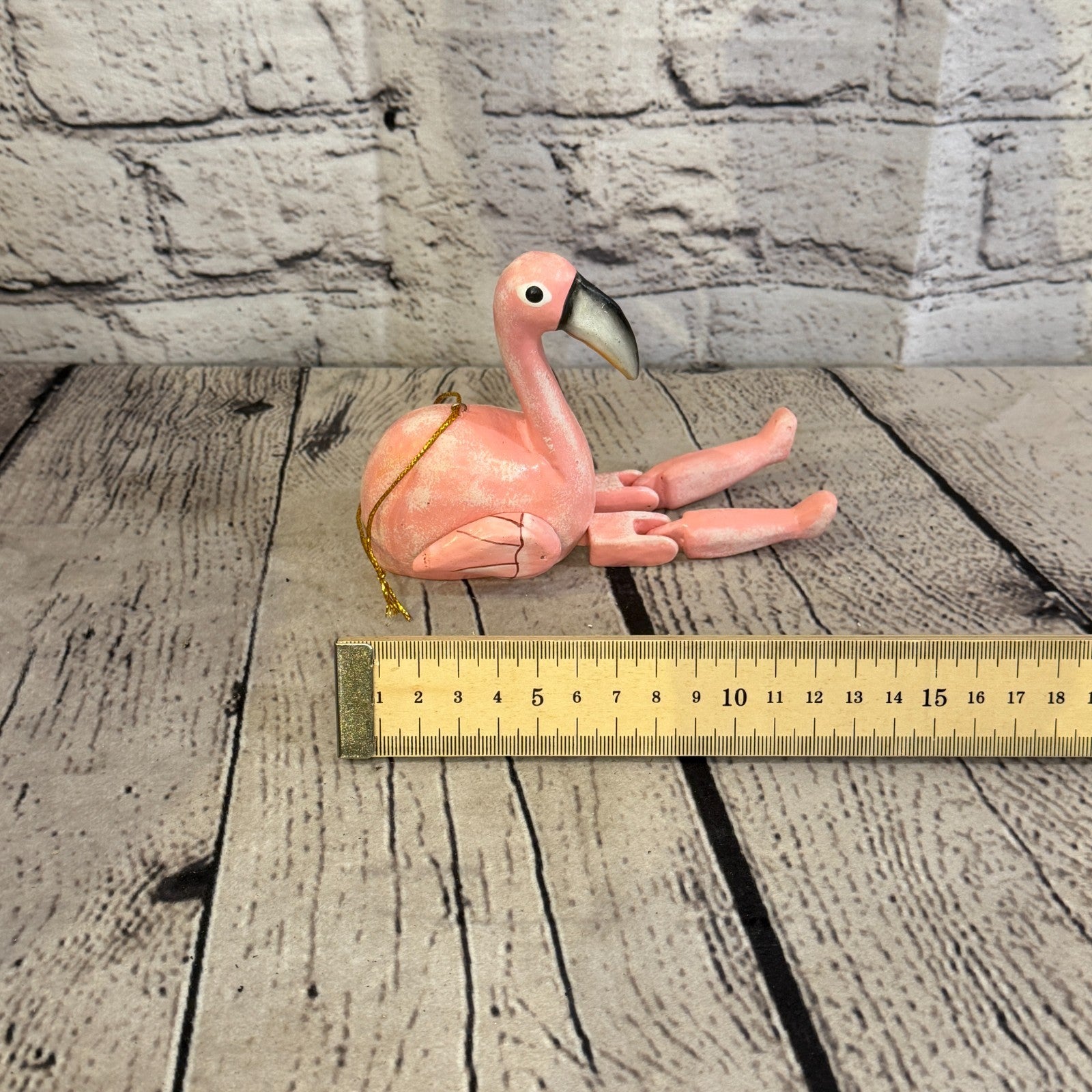 10cm Pink Flamingo Sitting Animal, Wooden Shelf Ornament Handmade Fairtrade7