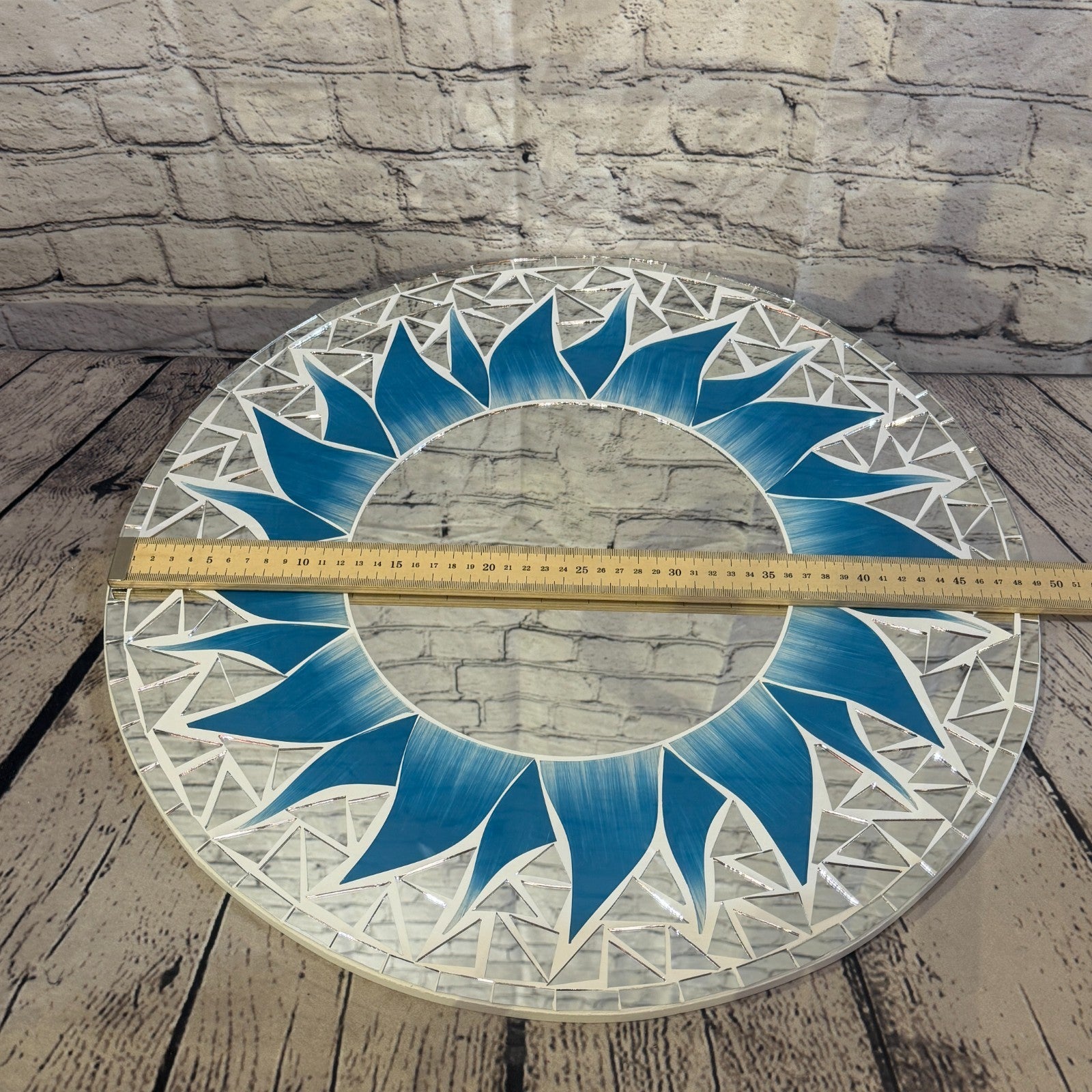 Turquoise Blue Sun Flame Mosaic Tile Wall Mirror 50cm x 50cm 20 Inches Handmade3