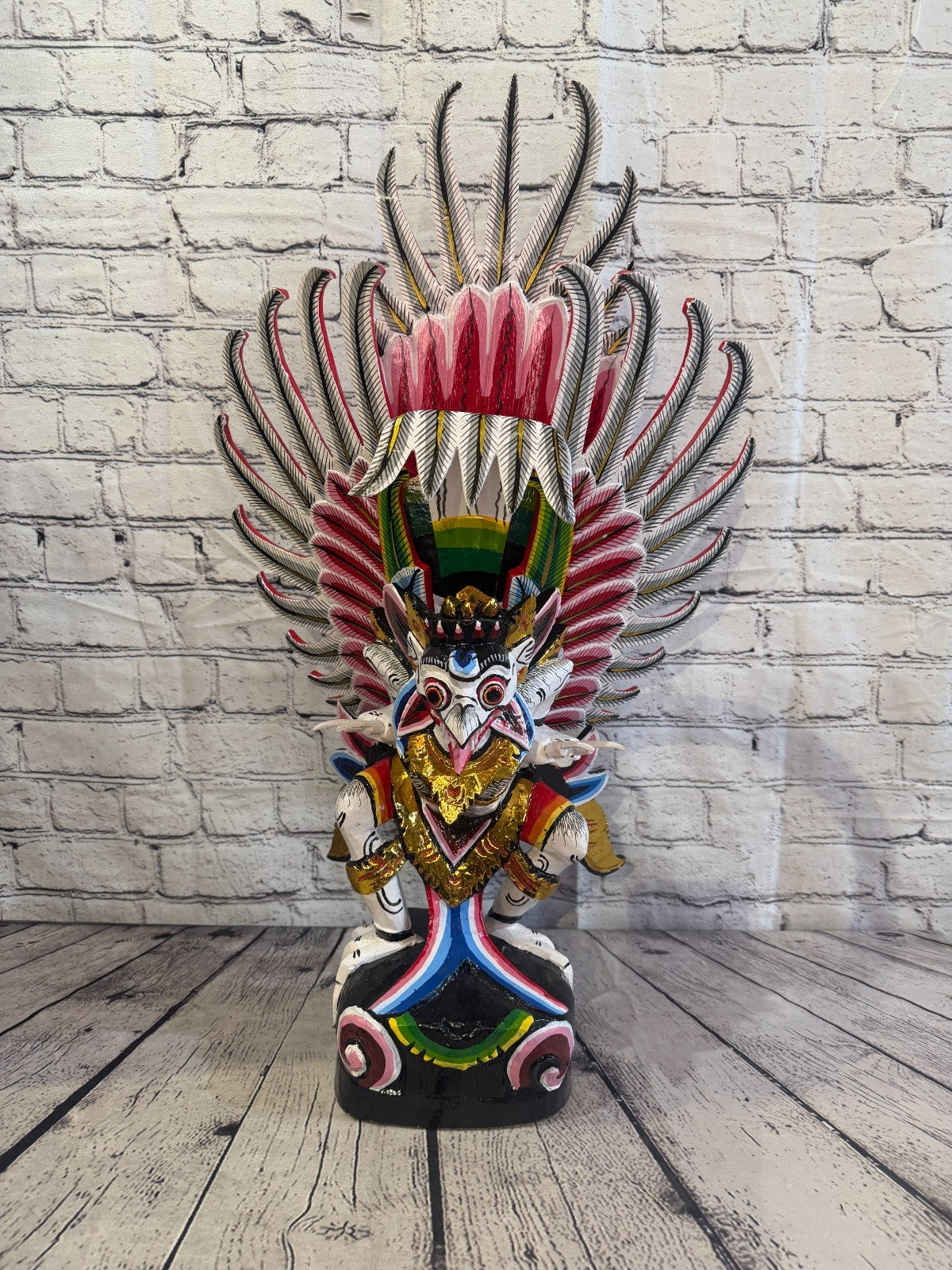 70cm White Balinese Carved Sculpture Winged Garuda Painted Wood  Vishnu Hindu1
