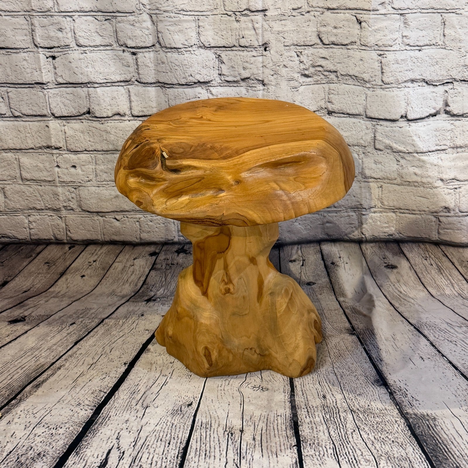 40cm x 30cm Flat Wooden Mushroom Toadstool Sculpture Garden Teak Root Ornament0