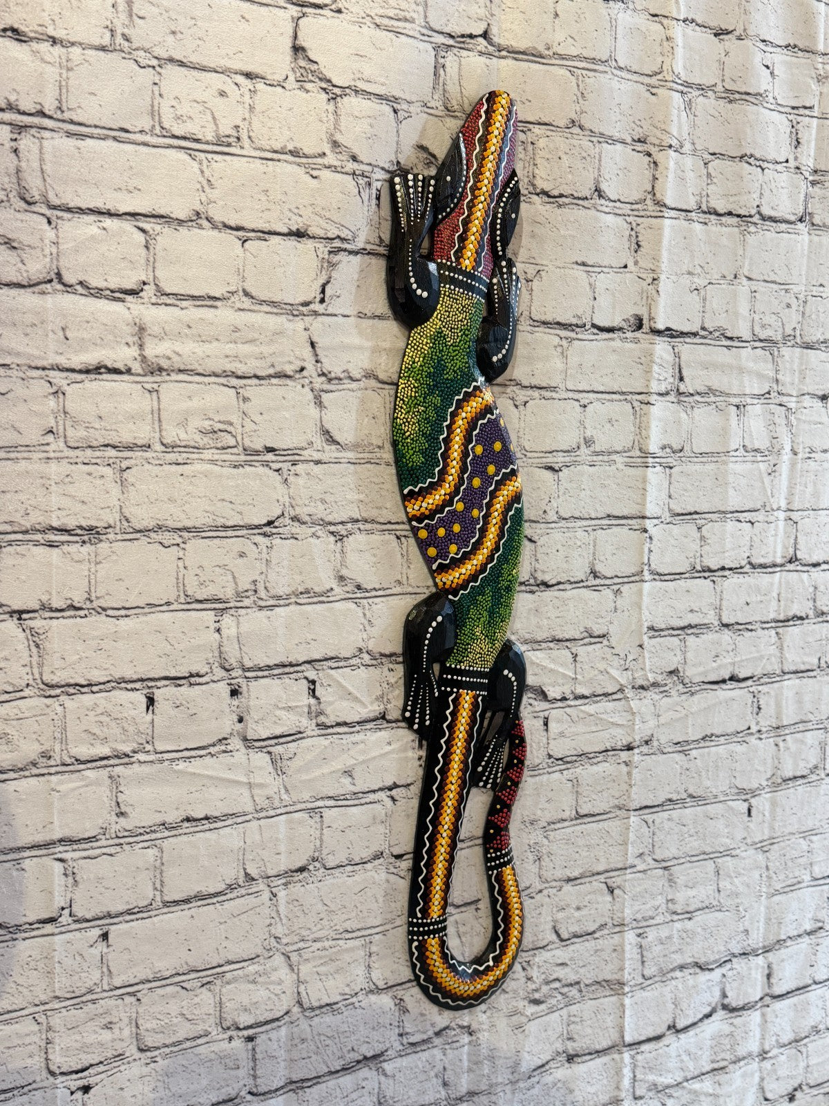 80cm Gecko Carved Wooden Dot Painted Ethnic Tribal Tiki Wall Art No 2 New0
