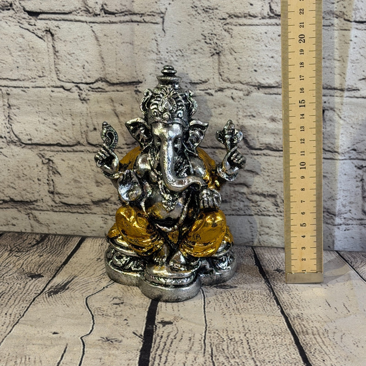 Gold & Silver 18cm Large Ganesh Ganesa Sitting On Lotus Statue Resin Hindu5