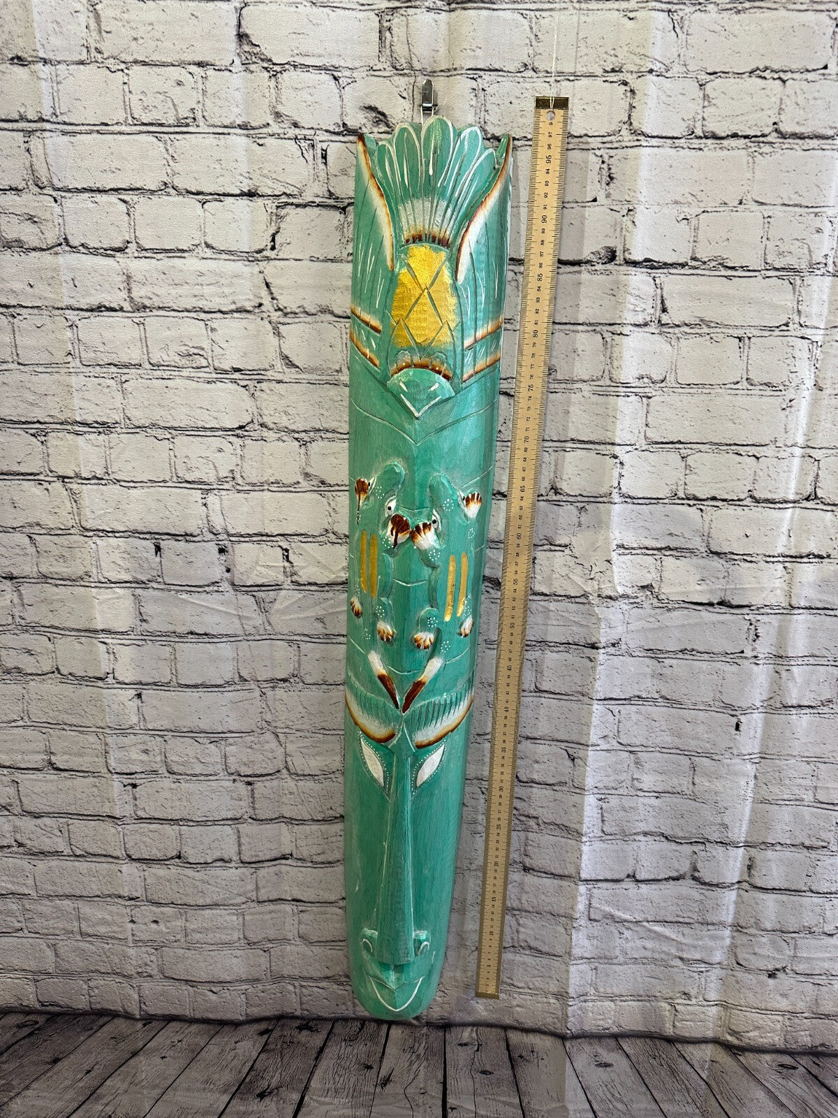 100cm Green Gecko Hand Carved Fair Trade Wooden Animal Wall Art Hang Mask3