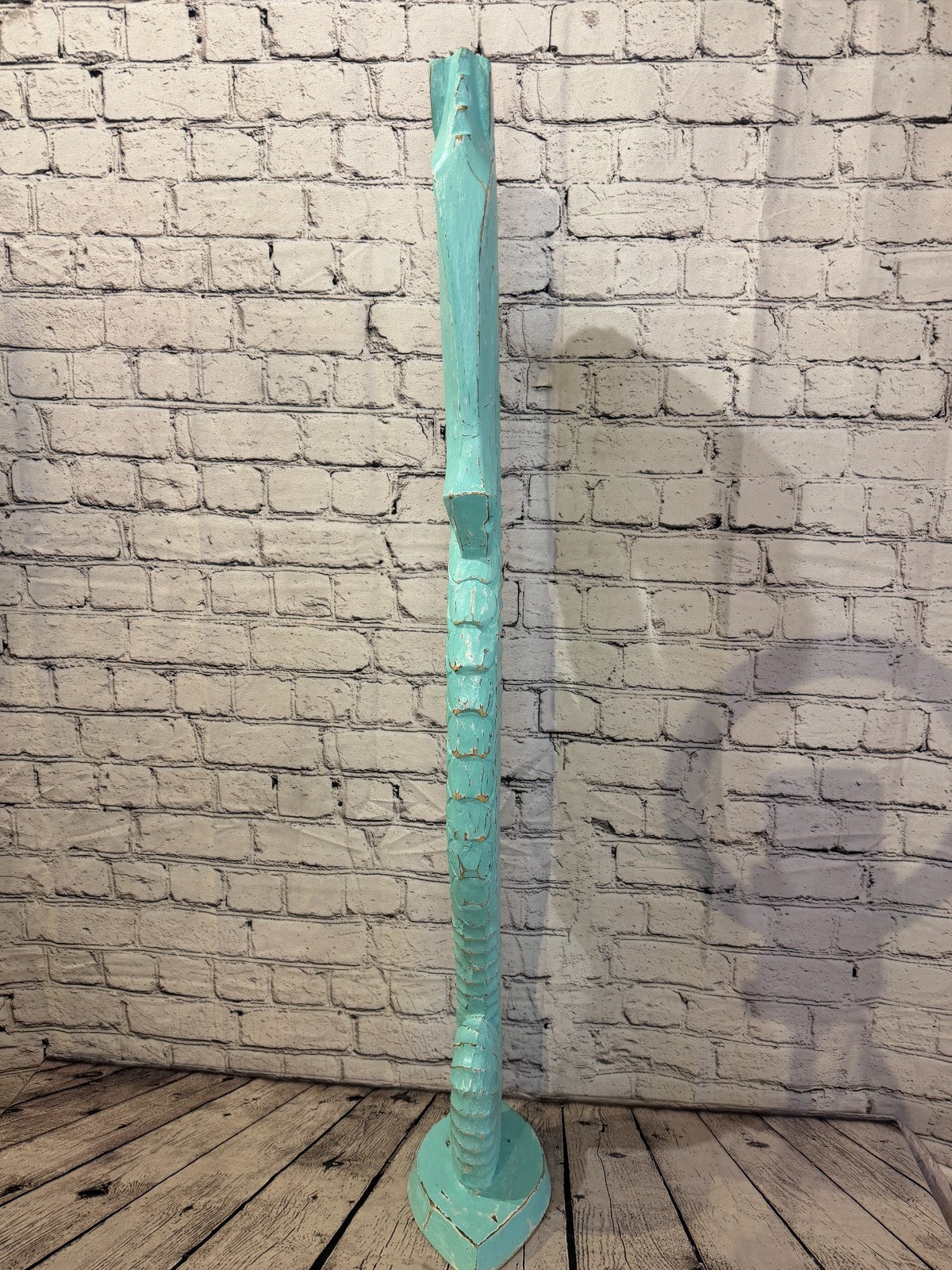 100cm Green Teal Wooden Shabby Seahorse Statue Ornament Fair Trade Handcarved1