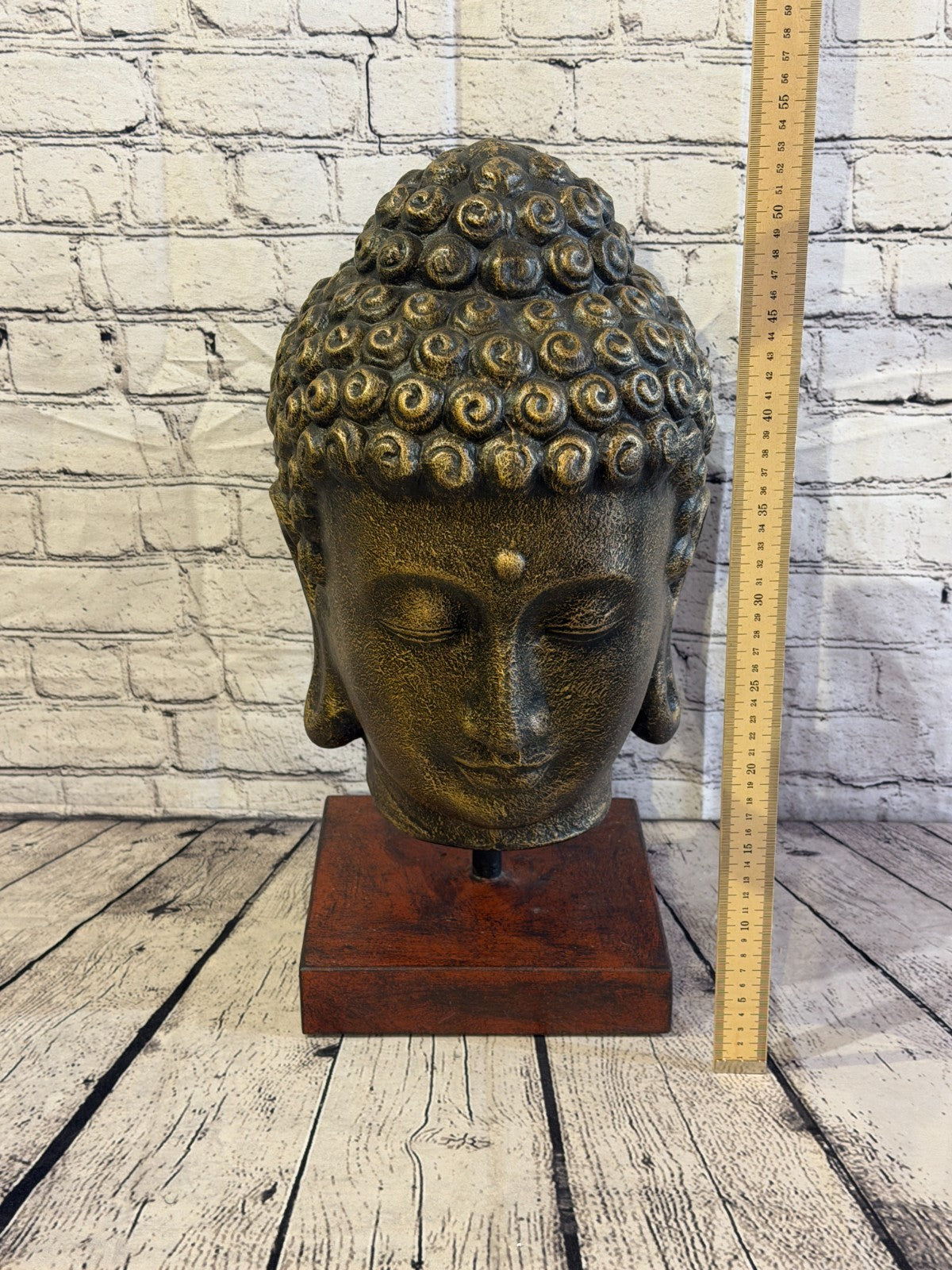 Bronze 55cm x 25cm Thai Buddha Head Peaceful On Base Statue Resin Hindu5