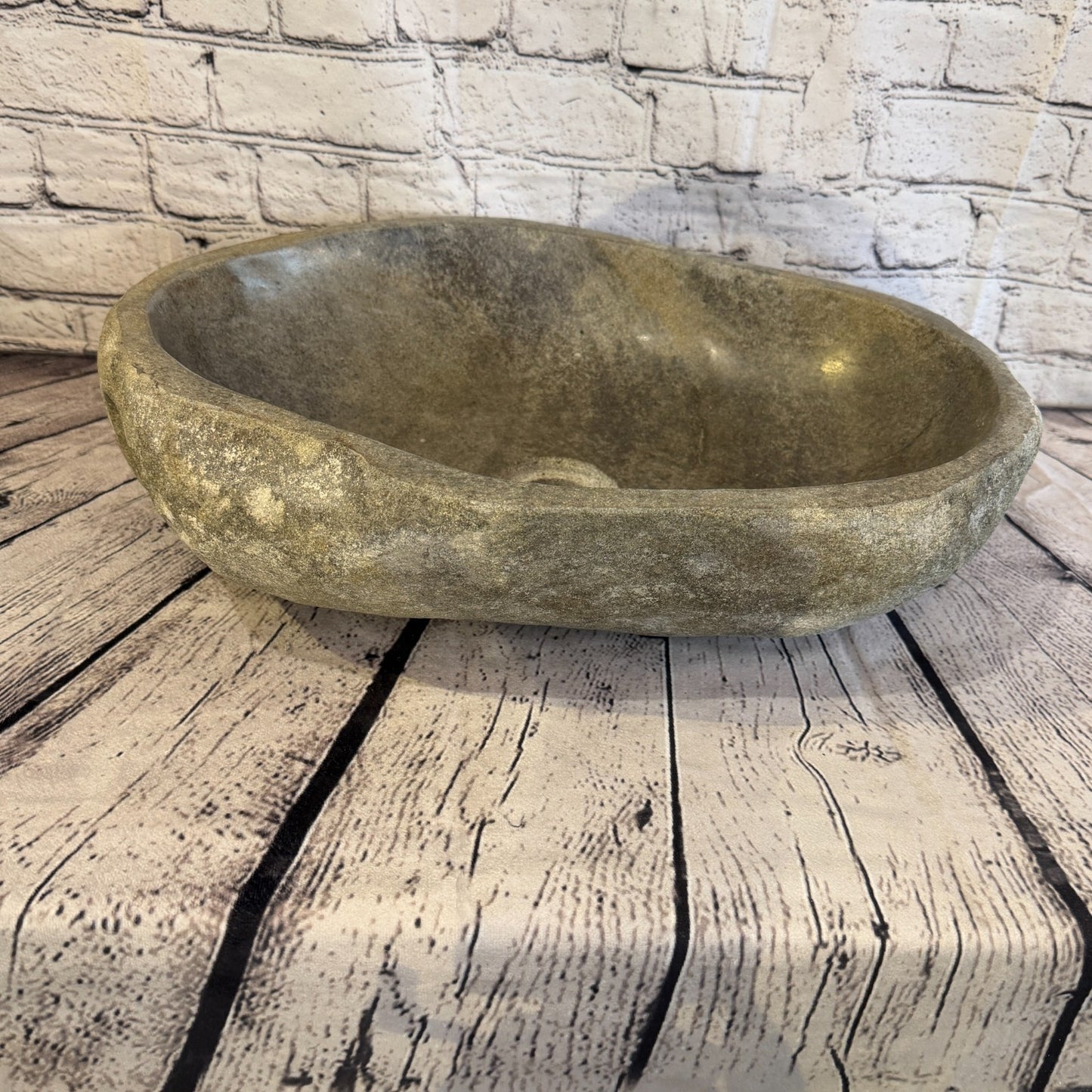 44cm x 35cm Wash Basin Bathroom Counter Top Washing River Stone Bowl Sink No 122