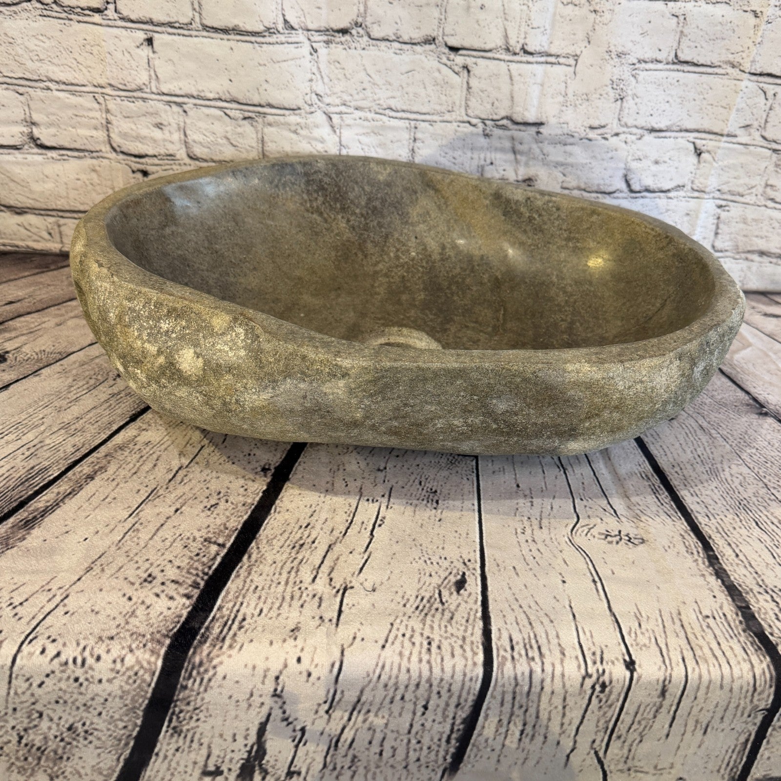 44cm x 35cm Wash Basin Bathroom Counter Top Washing River Stone Bowl Sink No 122