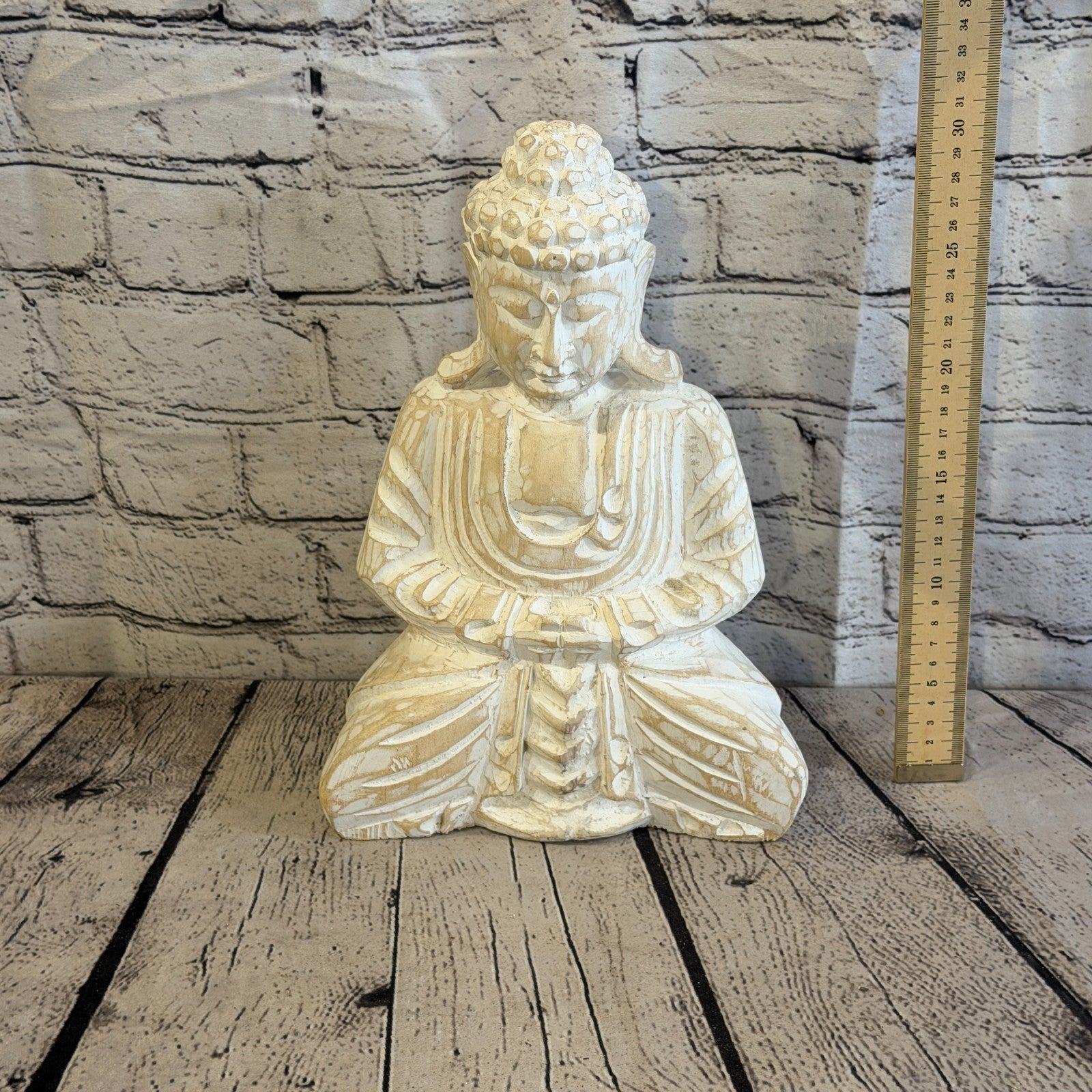 30cm White Meditating Buddha Ornament Sculpture Statue Buddhas Hand Carved Wood5