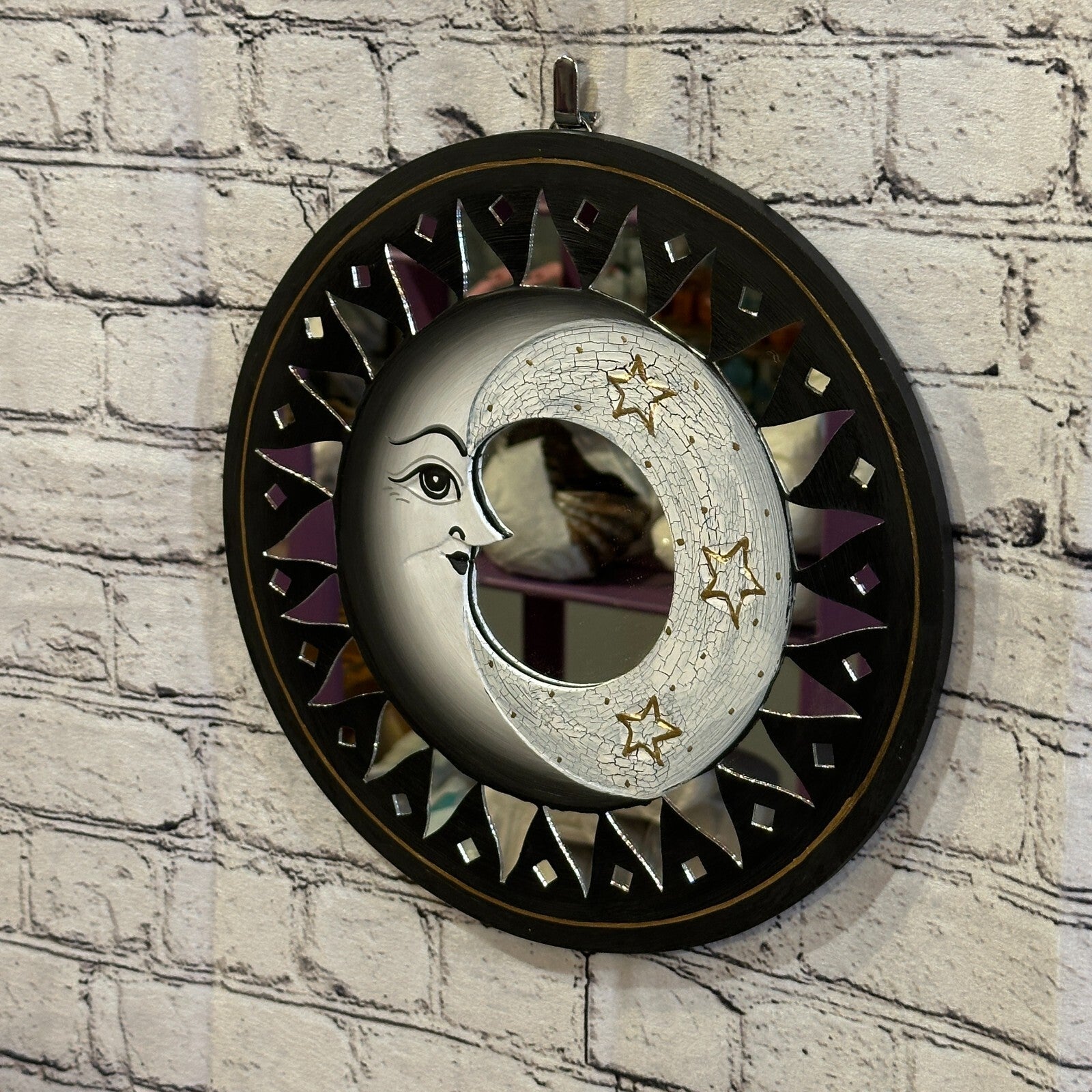 Black Full Moon Mosaic Tile Wall Mirror 30cm x 30cm 12 Inches Handmade Fairtrade1