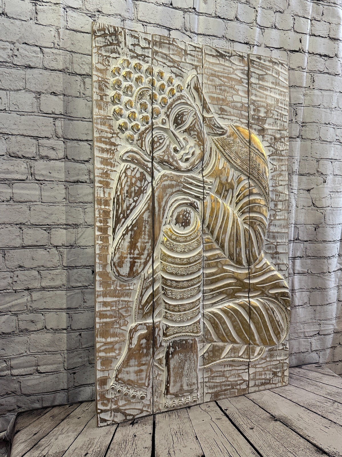 100cm x 60cm Buddha Brown Gold Wooden Wood Panel Wall Art Plaque Handcarved4