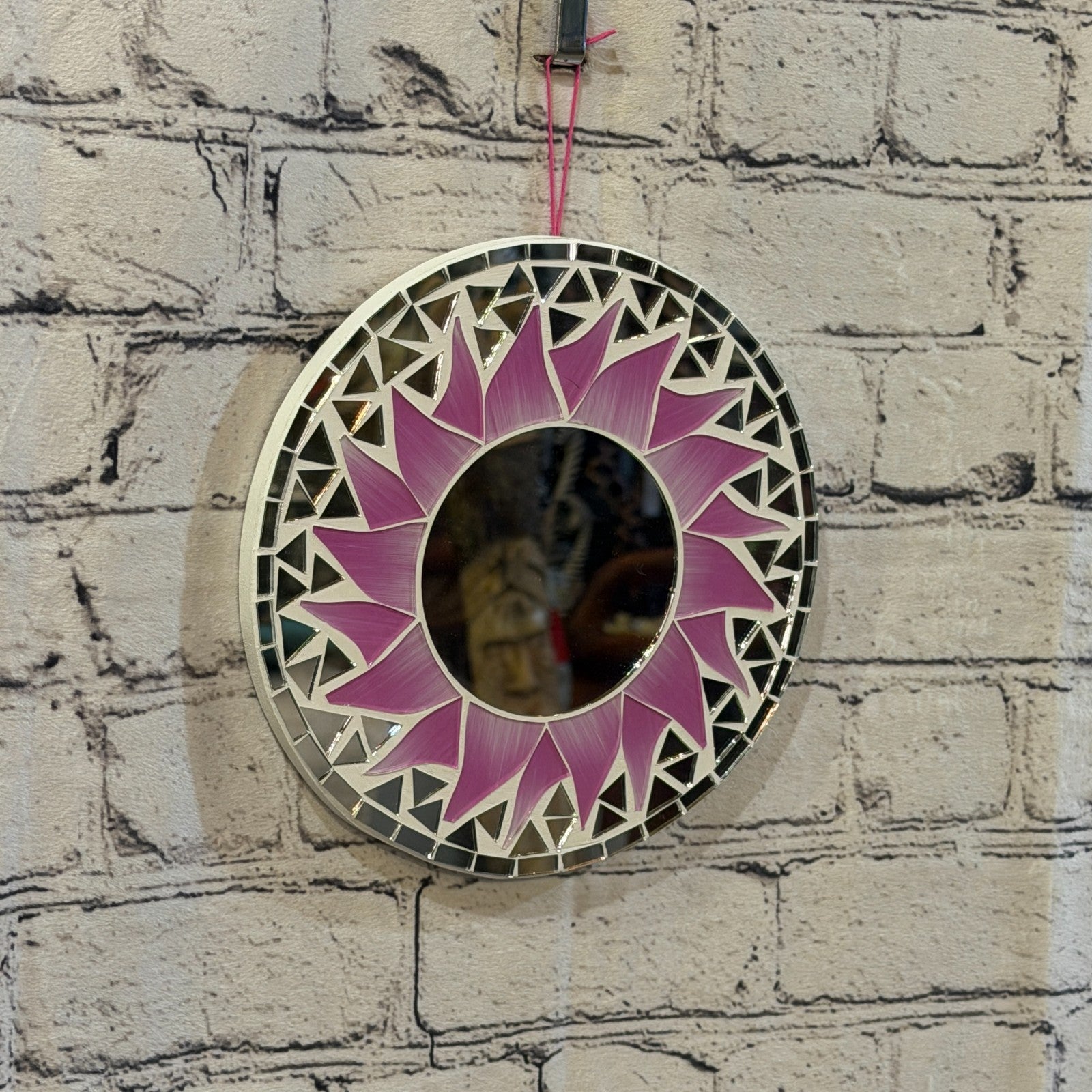 Pink Sun Flame Mosaic Tile Wall Mirror 20cm x 20cm 8 Inches Handmade0