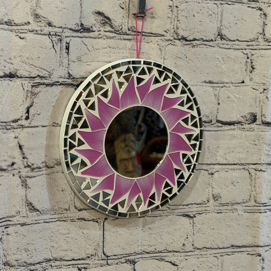 Pink Sun Flame Mosaic Tile Wall Mirror 20cm x 20cm 8 Inches Handmade0