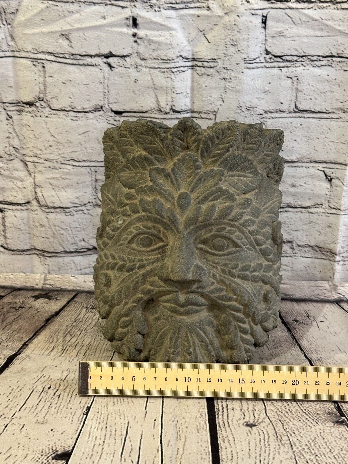 Green Man Pattern Stone Garden 20cm x 18cm Ornament Outdoor Indoor Statue Hindu8