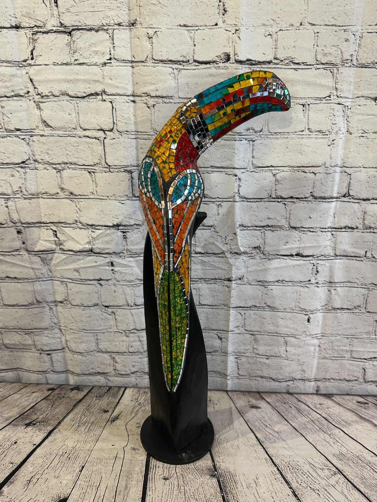 65cm Mosaic Toucan Bird Ornament Statue Fair Trade Handmade Carved Wood Design 43