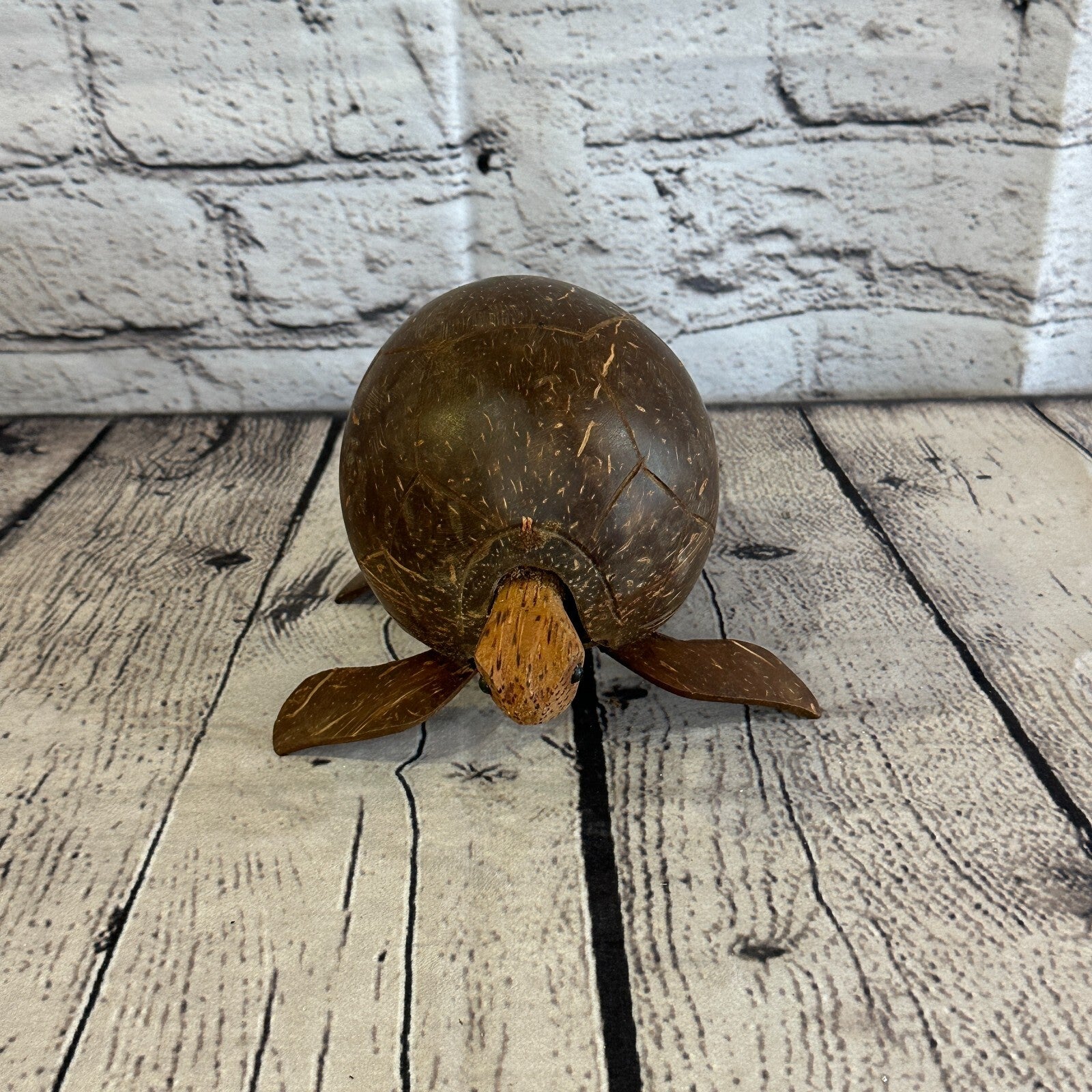 12cm Mixed Carved Full Coconut Shell Wood Turtle Bobble Head Moving Tortoise1