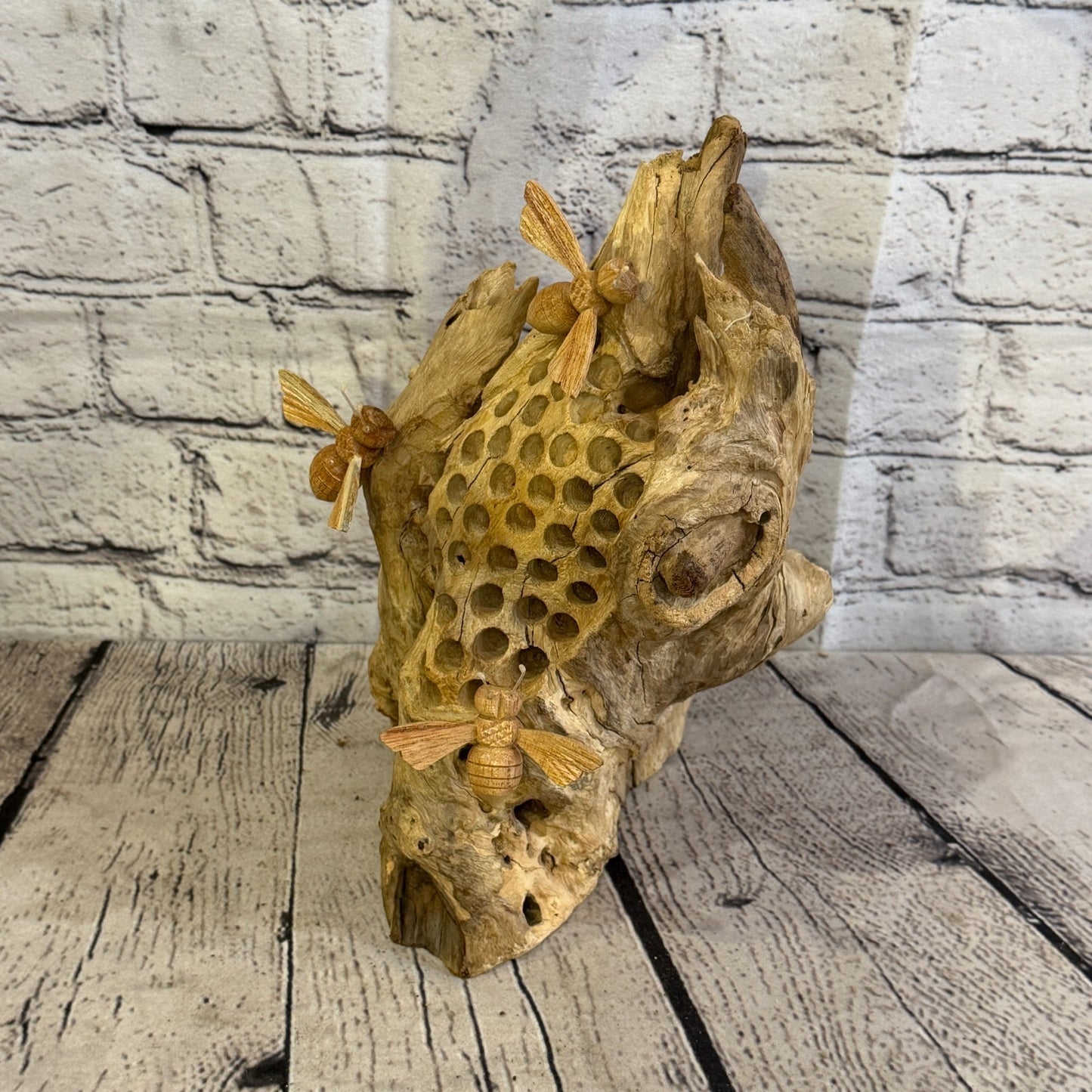 25cm Bees Honeycomb Mushroom Parasite Bee Wood Ornament Natural Carving Wooden1