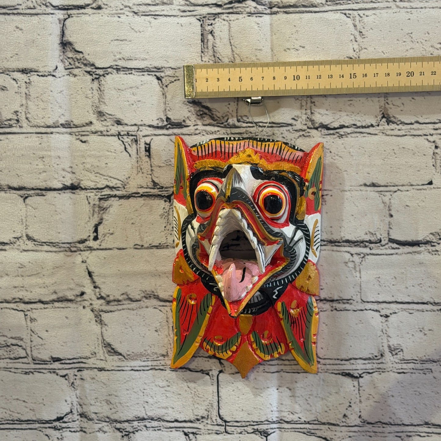 20cm Garuda White Demon Dragon Hindu Deity Wooden Hand Carved Mask Painted4