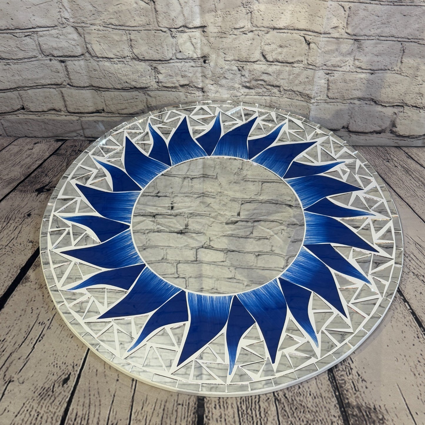 Dark Blue Sun Flame Mosaic Tile Wall Mirror 50cm x 50cm 20 Inches Handmade2