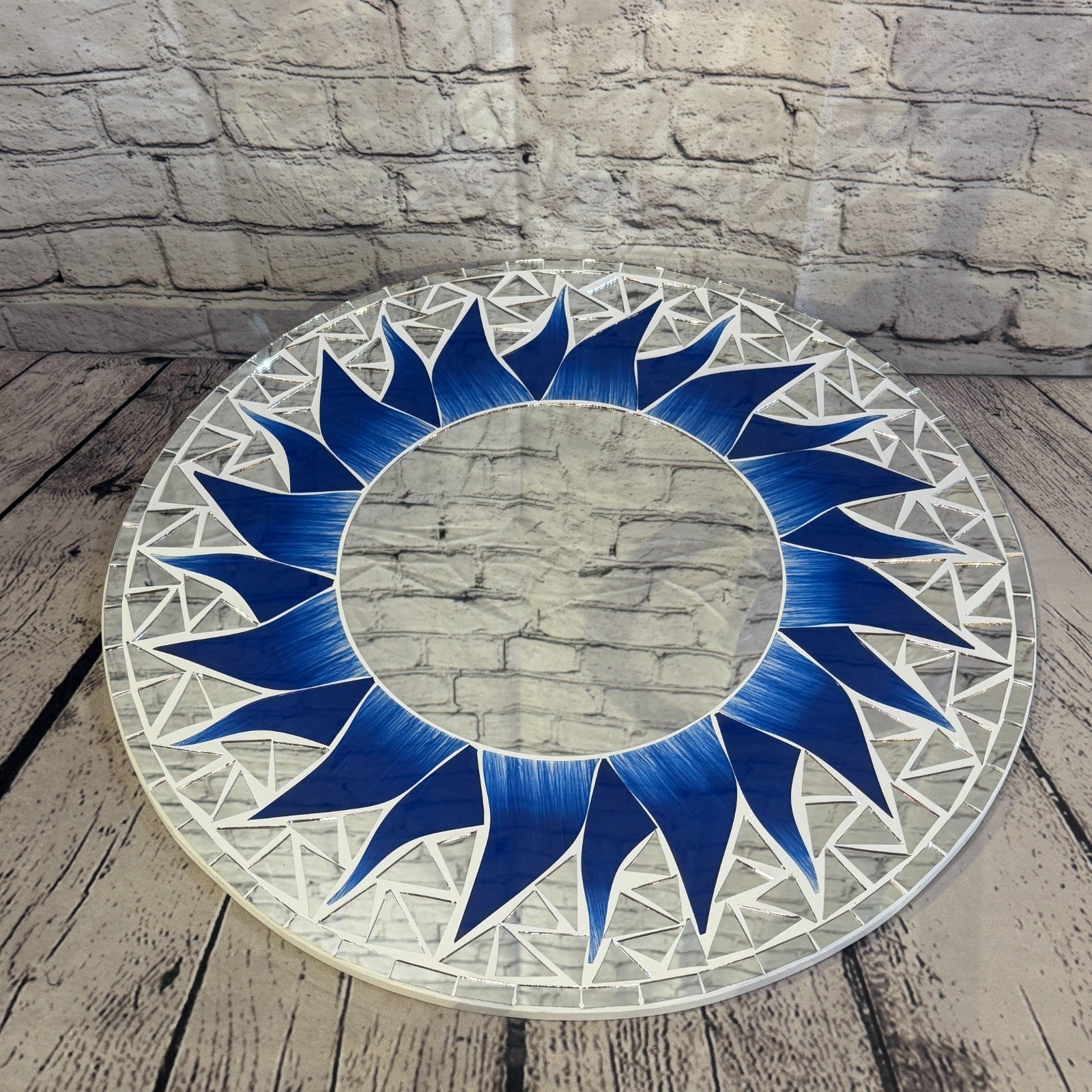 Dark Blue Sun Flame Mosaic Tile Wall Mirror 50cm x 50cm 20 Inches Handmade2
