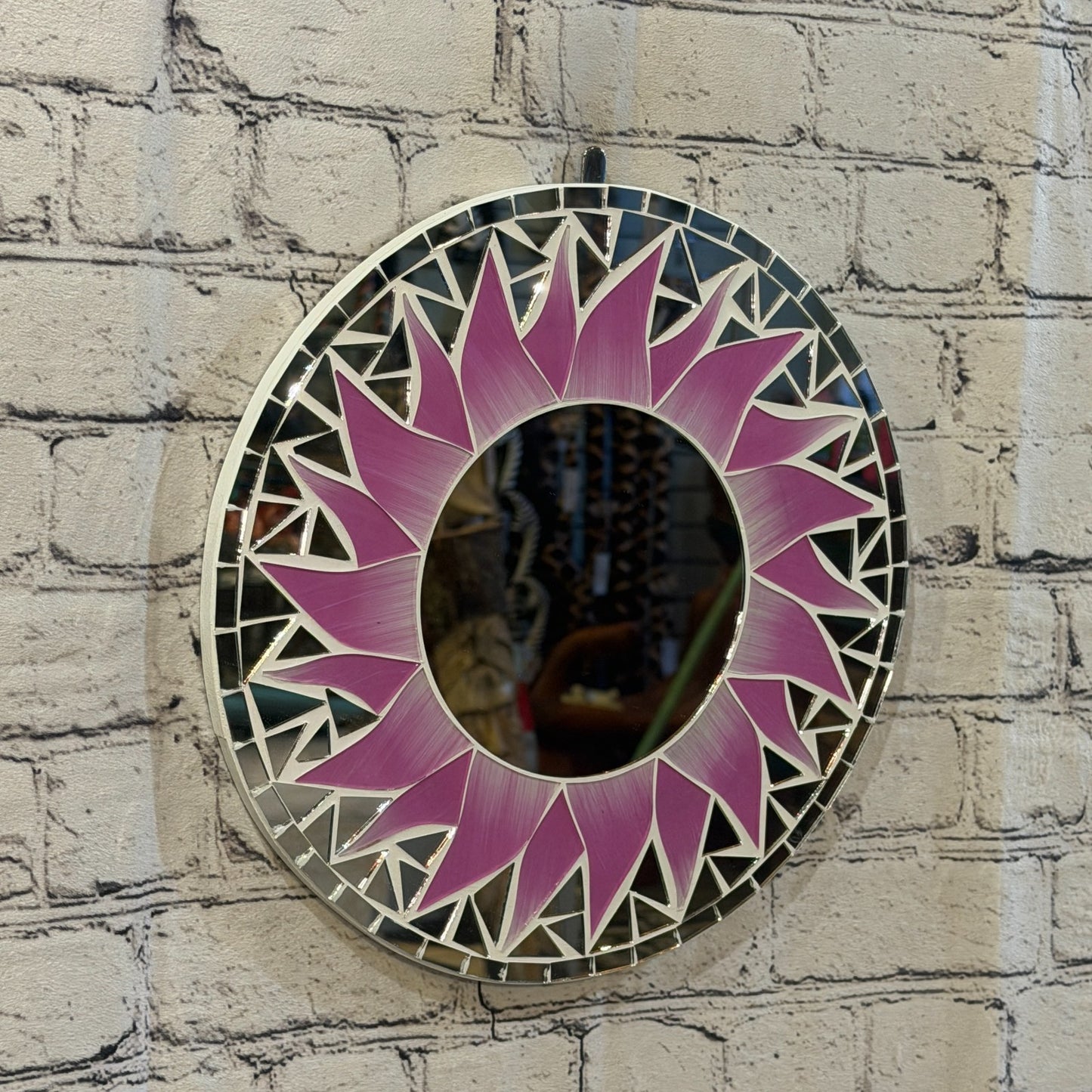 Pink Sun Flame Mosaic Tile Wall Mirror 30cm x 30cm 12 Inches Handmade0