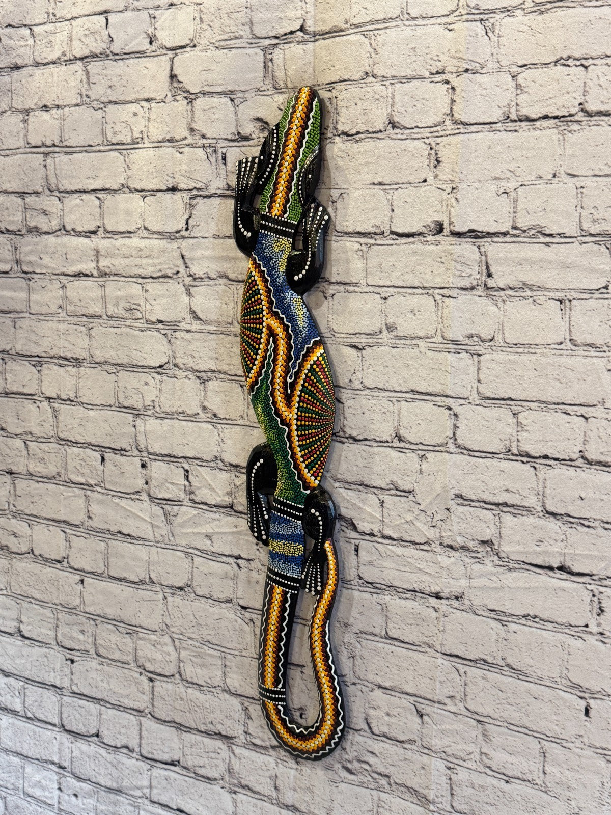 80cm Gecko Carved Wooden Dot Painted Ethnic Tribal Tiki Wall Art No 5 New1