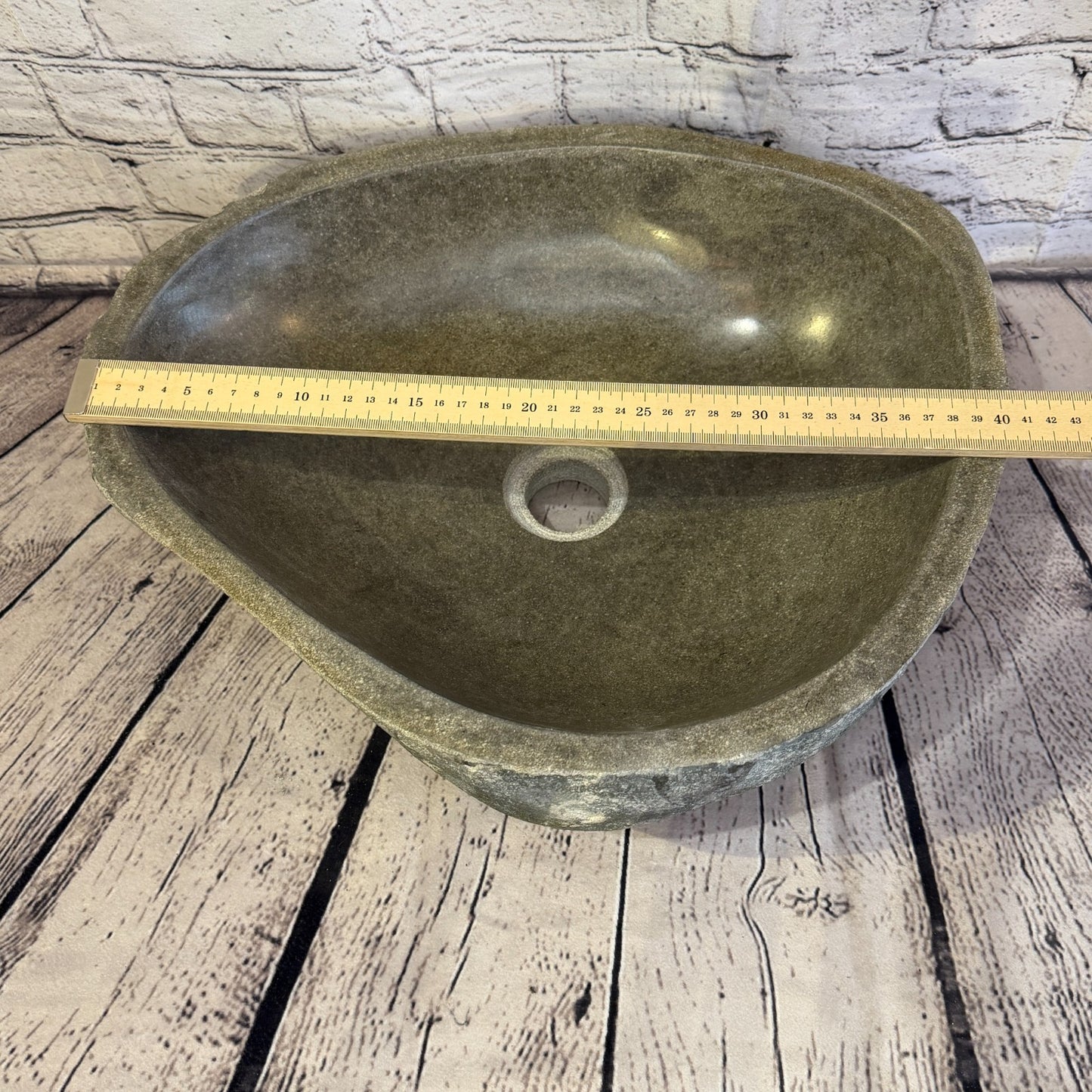 41cm x 35cm Wash Basin Bathroom Counter Top Washing River Stone Bowl Sink No 377