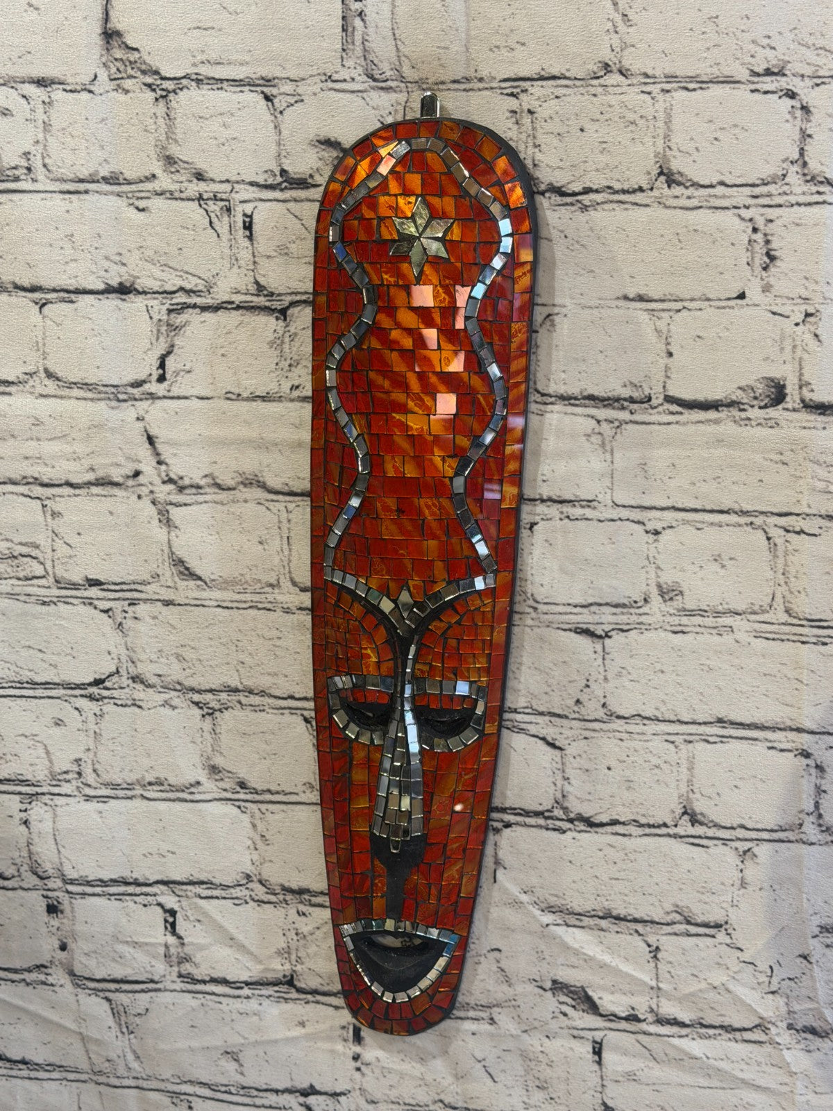 50cm Mask Orange Mosaic Wall Hanging Wooden Ornaments Wood Carving2