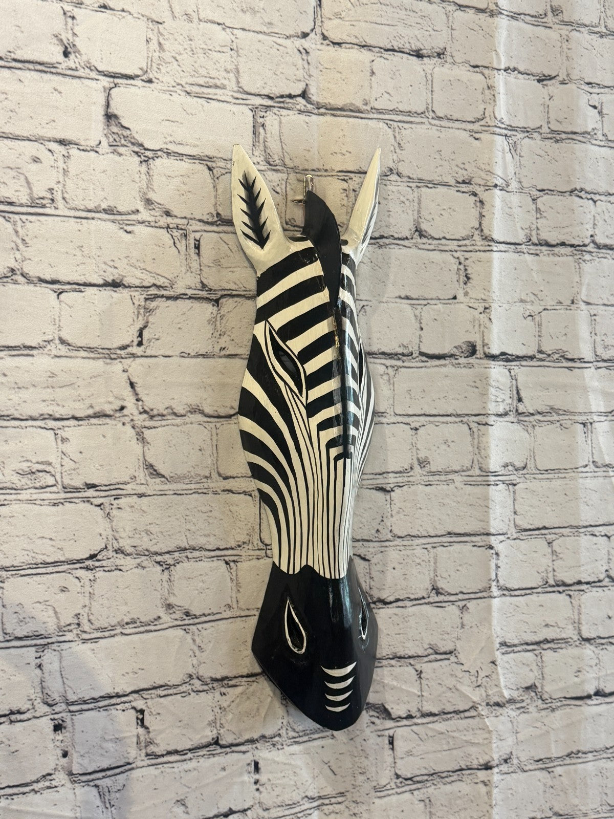 50cm Zebra Stripe Hand Carved Fair Trade Wooden Animal Wall Art Wall Hang Mask0