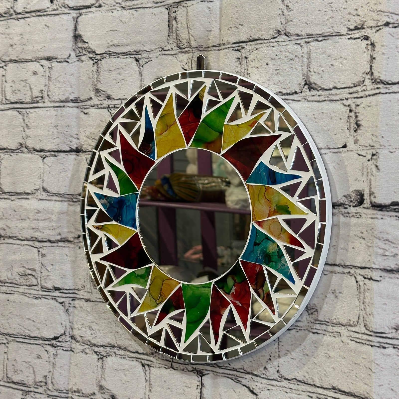 Rainbow White Sun Mosaic Tile Wall Mirror 30cm x 30cm 12 Inches Handmade New1