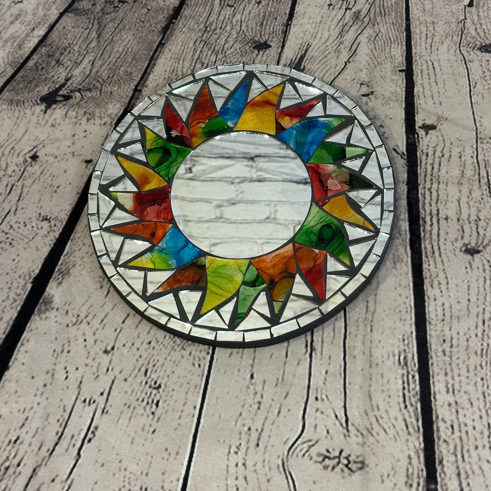 Rainbow Black Sun Mosaic Tile Wall Mirror 20cm x 20cm 8 Inches Handmade New2
