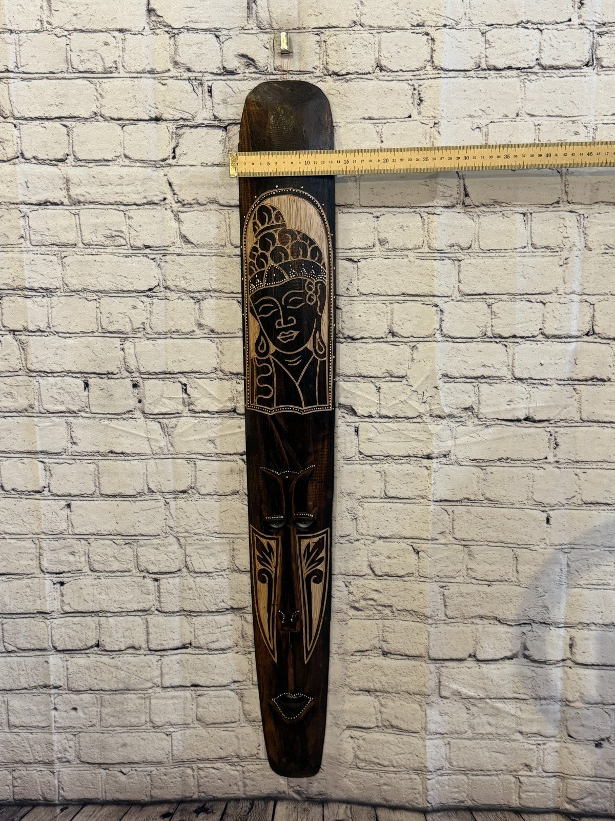 100cm Buddha Mask Carved Wooden Brown Work Painted Ethnic Tribal Tiki Wall Art3