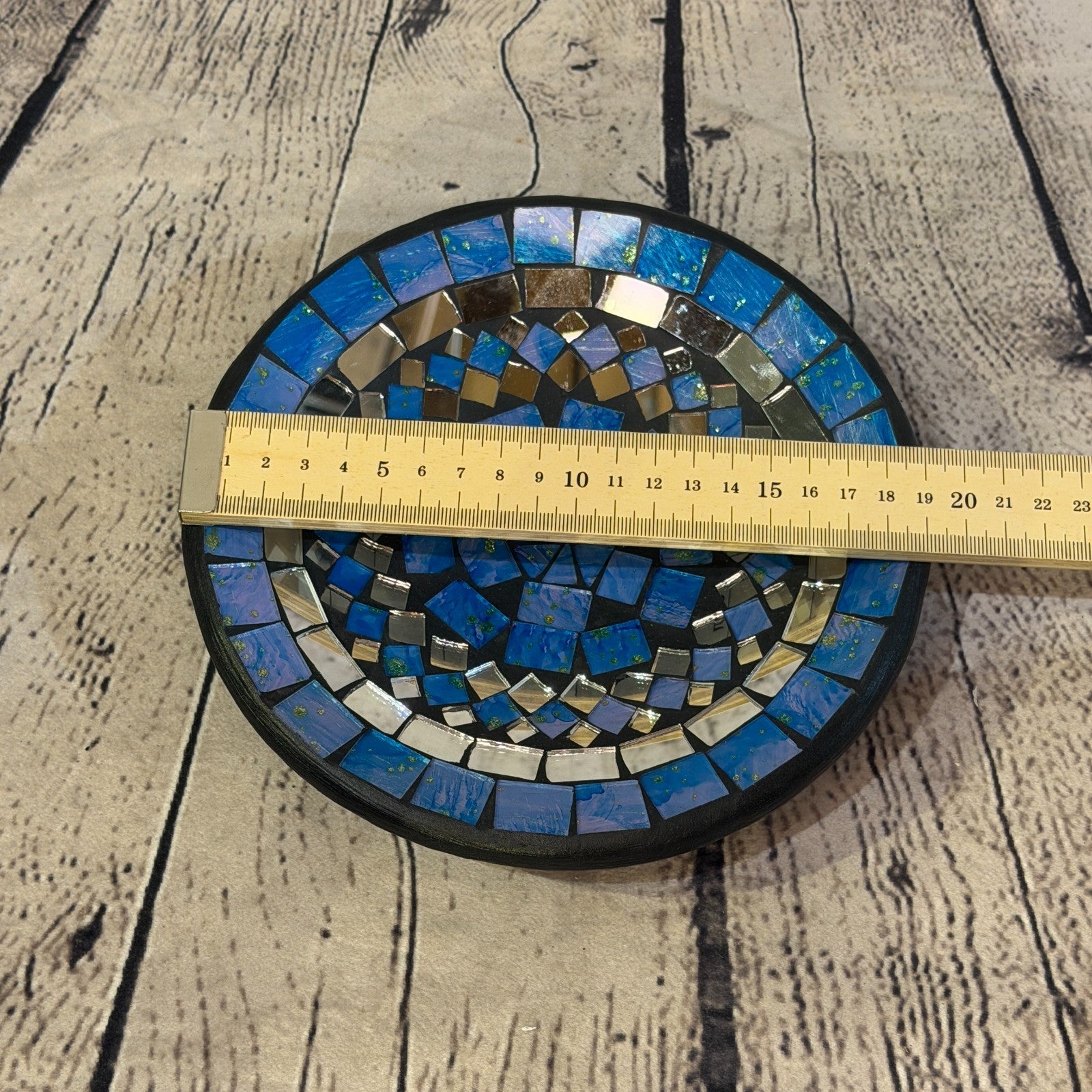 20cm Light Blue Round Mirror Mosaic Handmade Ceramic Glass Tile Bowl Fruit1