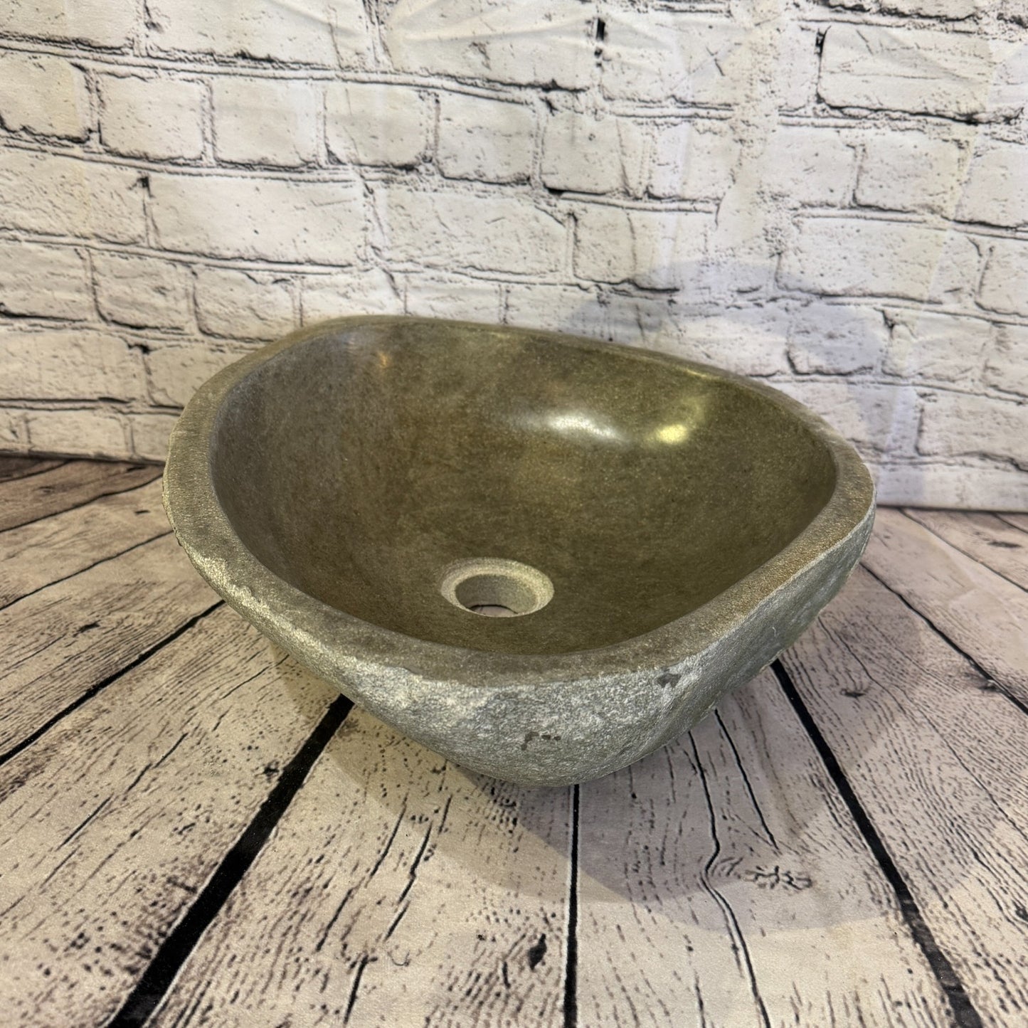 41cm x 35cm Wash Basin Bathroom Counter Top Washing River Stone Bowl Sink No 373