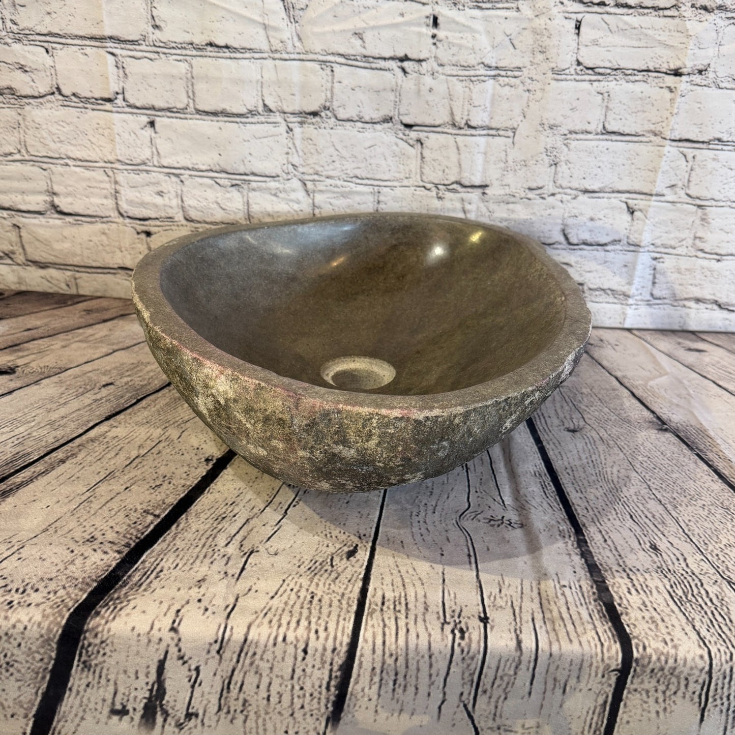 42cm x 36cm Wash Basin Bathroom Counter Top Washing River Stone Bowl Sink No 33