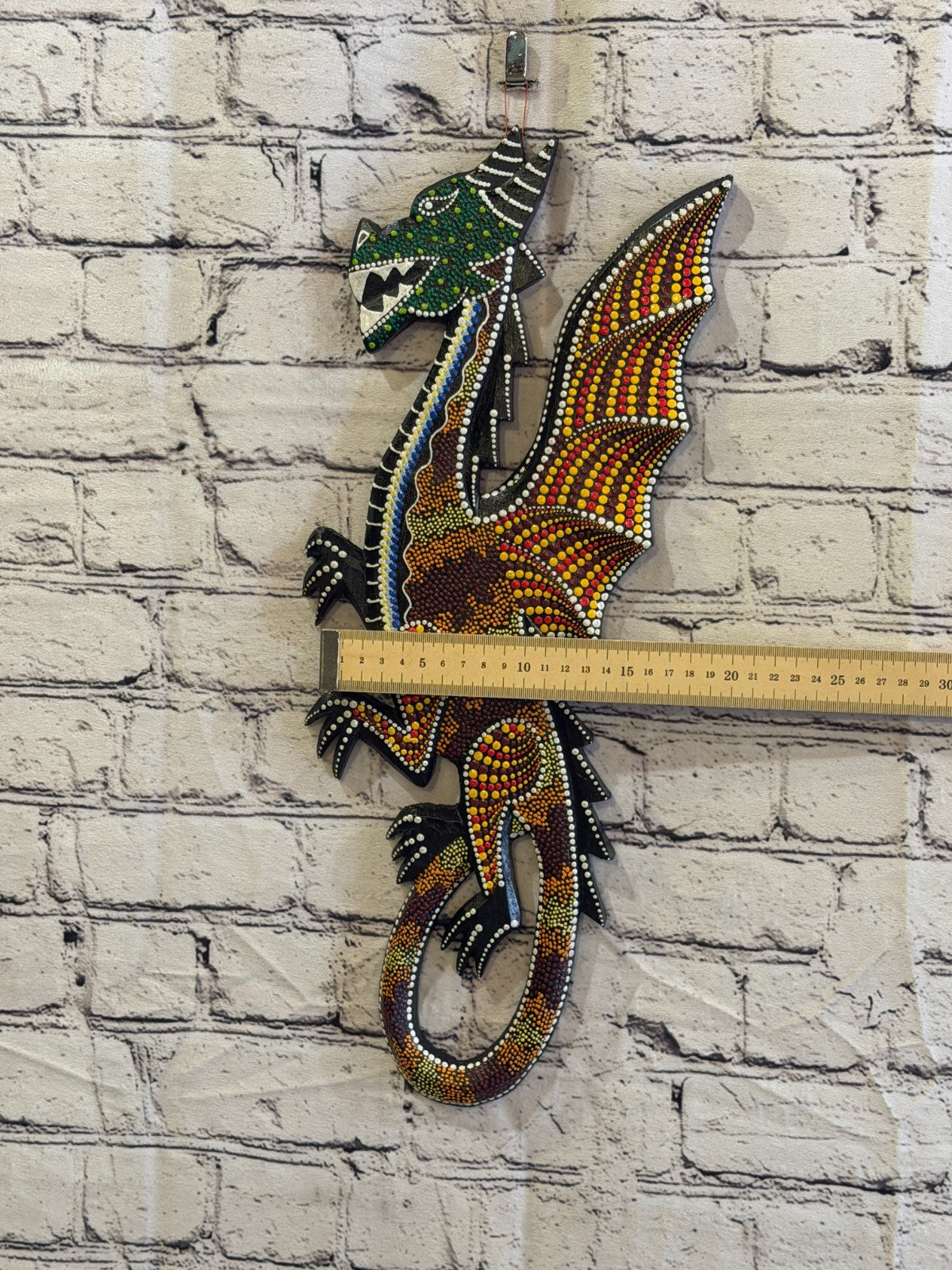 45cm Dragon Carved Wooden Dot Painted Ethnic Tribal Tiki Wall Art No 43
