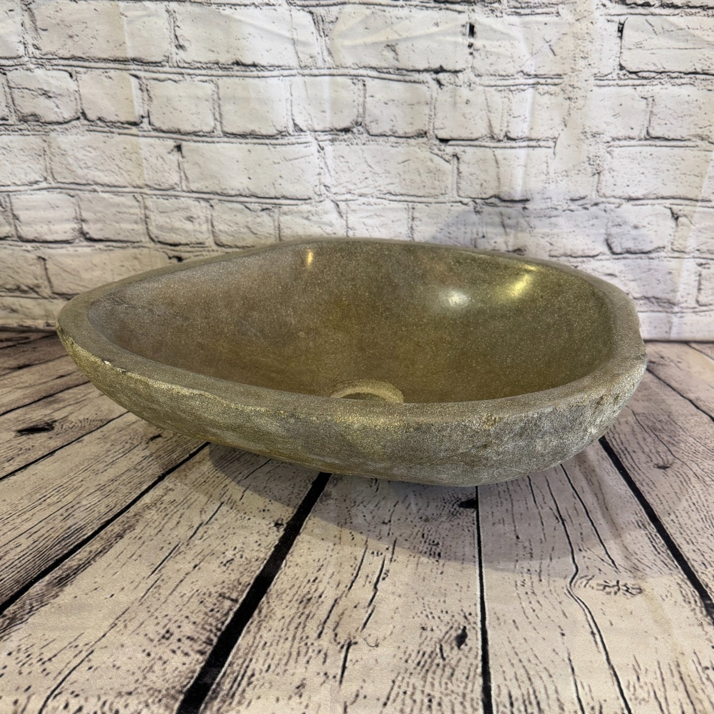 43cm x 36cm Wash Basin Bathroom Counter Top Washing River Stone Bowl Sink No 390