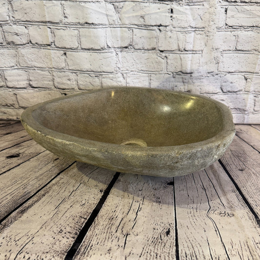 43cm x 36cm Wash Basin Bathroom Counter Top Washing River Stone Bowl Sink No 390