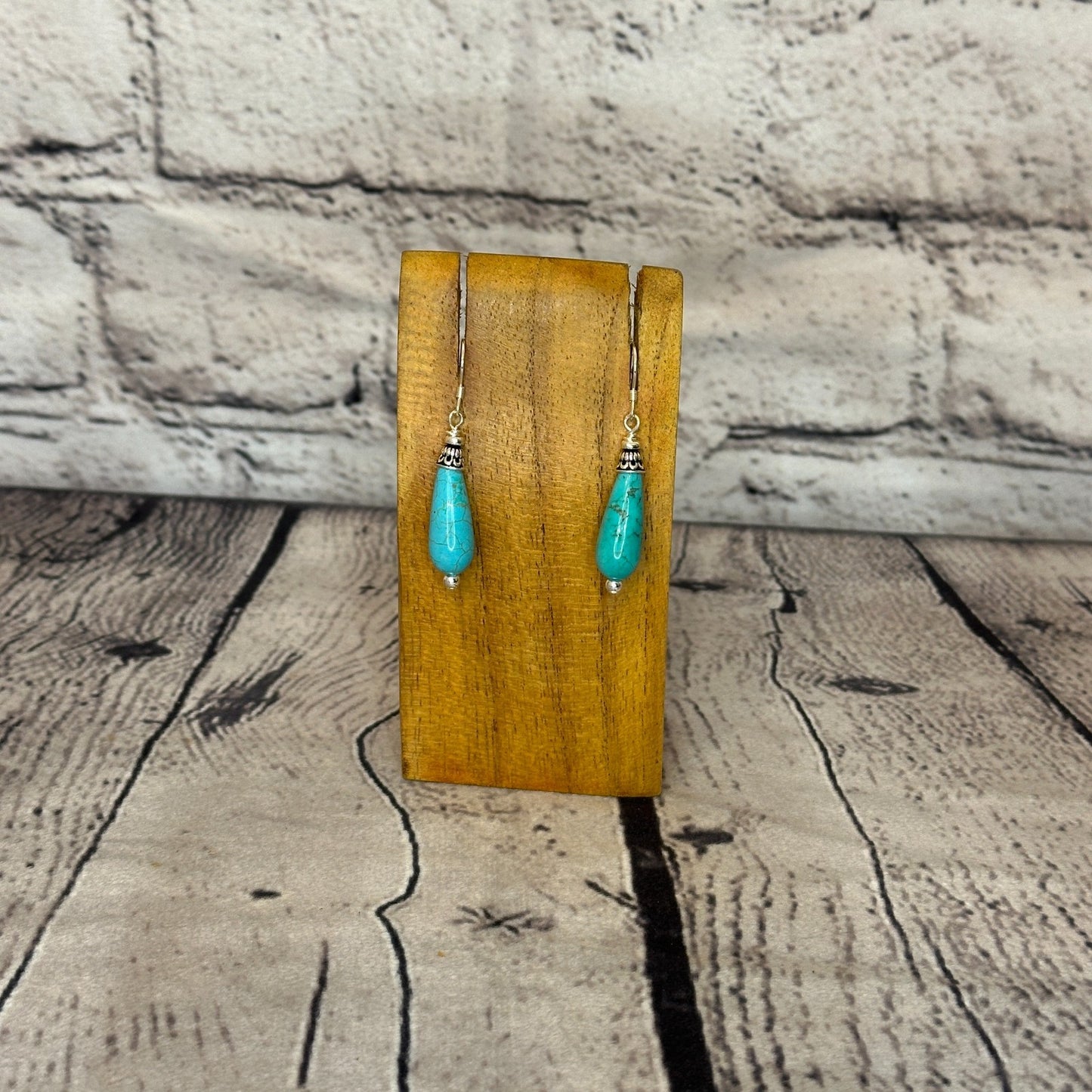 Blue Dyed Howlite Drop Solid Stone 925 Silver Dangle Drop Earrings Jewellery0