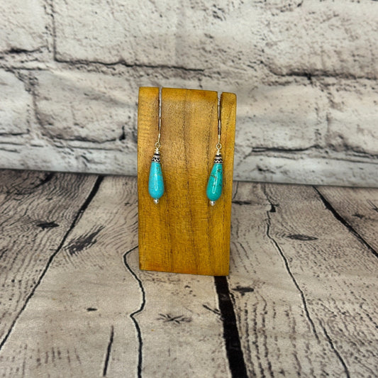 Blue Dyed Howlite Drop Solid Stone 925 Silver Dangle Drop Earrings Jewellery0