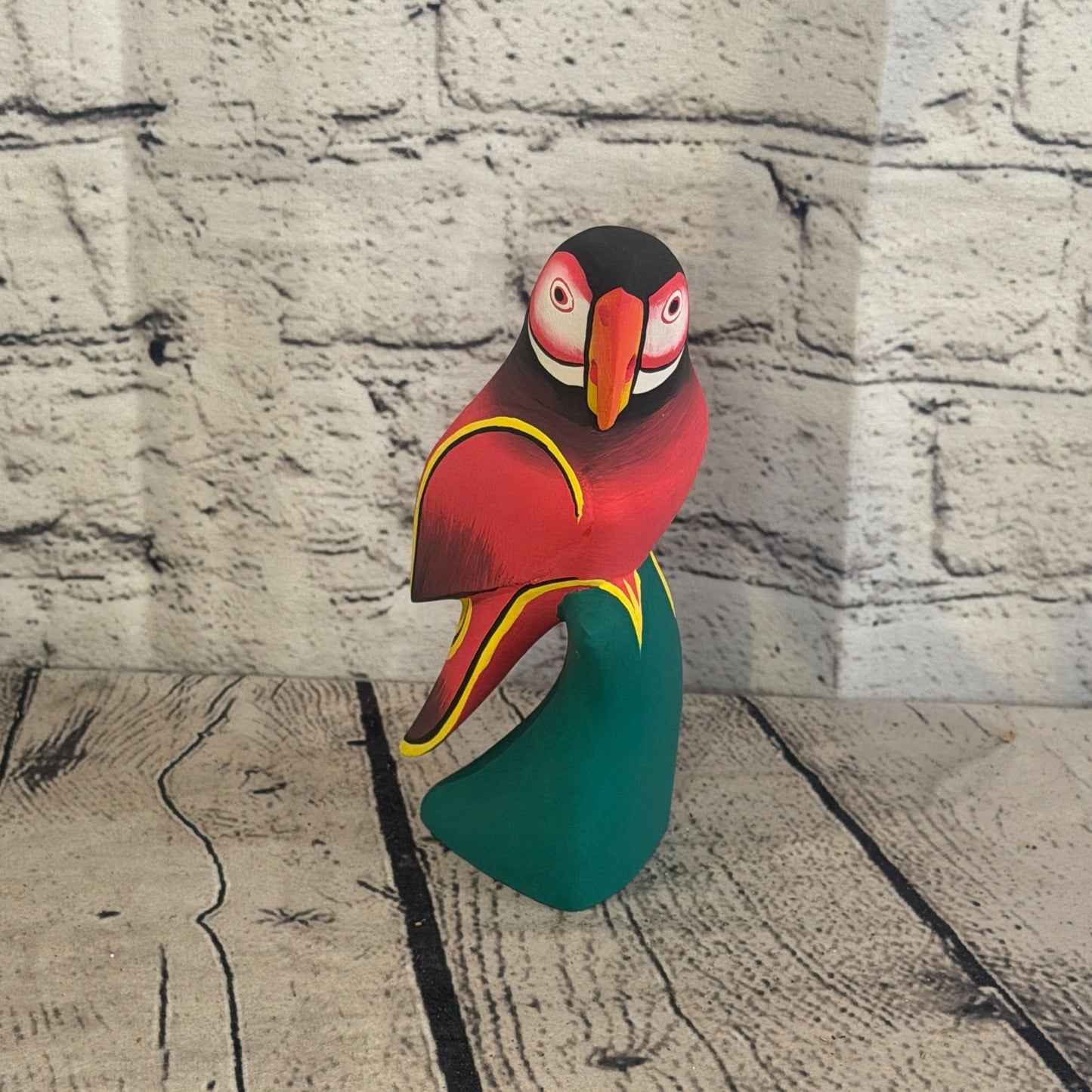 15cm Dark Red Parrot Bird Ornament Statue Fair Trade Hand Made Carved Wood1