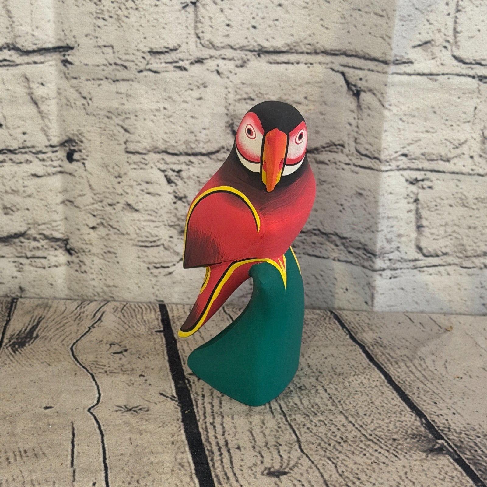 15cm Dark Red Parrot Bird Ornament Statue Fair Trade Hand Made Carved Wood1