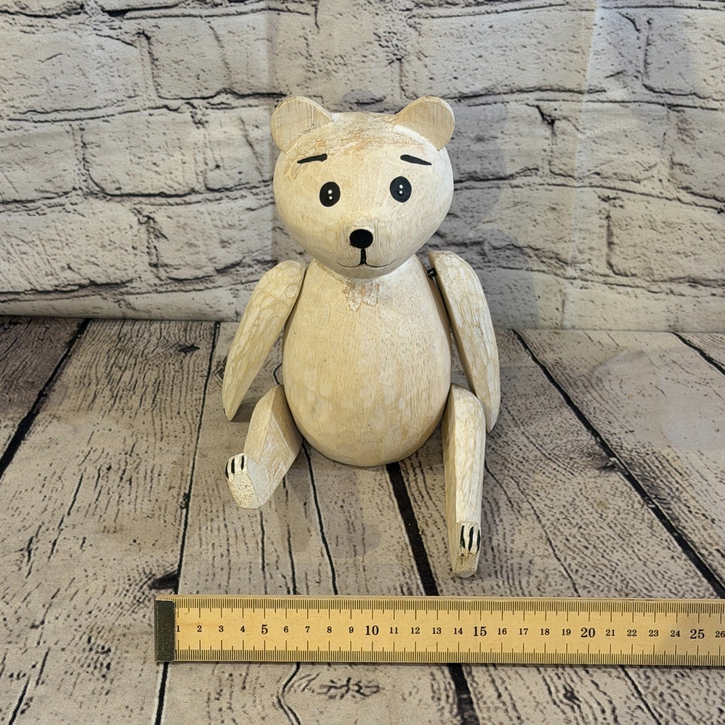 20cm Brown Teddy Bear Sitting Animal, Wooden Shelf Ornament Handmade & Fairtrade6