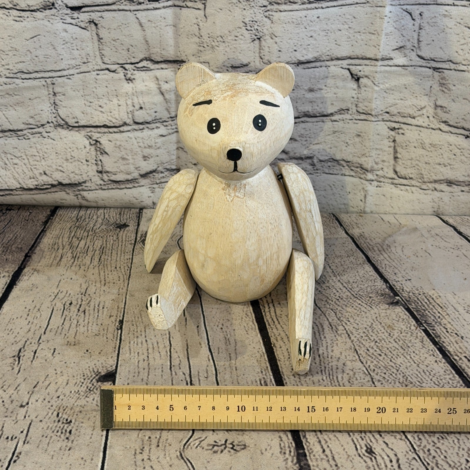 20cm Brown Teddy Bear Sitting Animal, Wooden Shelf Ornament Handmade & Fairtrade6