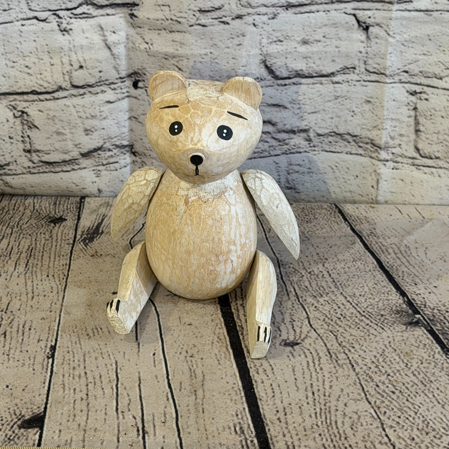 15cm Brown Teddy Bear Sitting Animal, Wooden Shelf Ornament Handmade & Fairtrade1